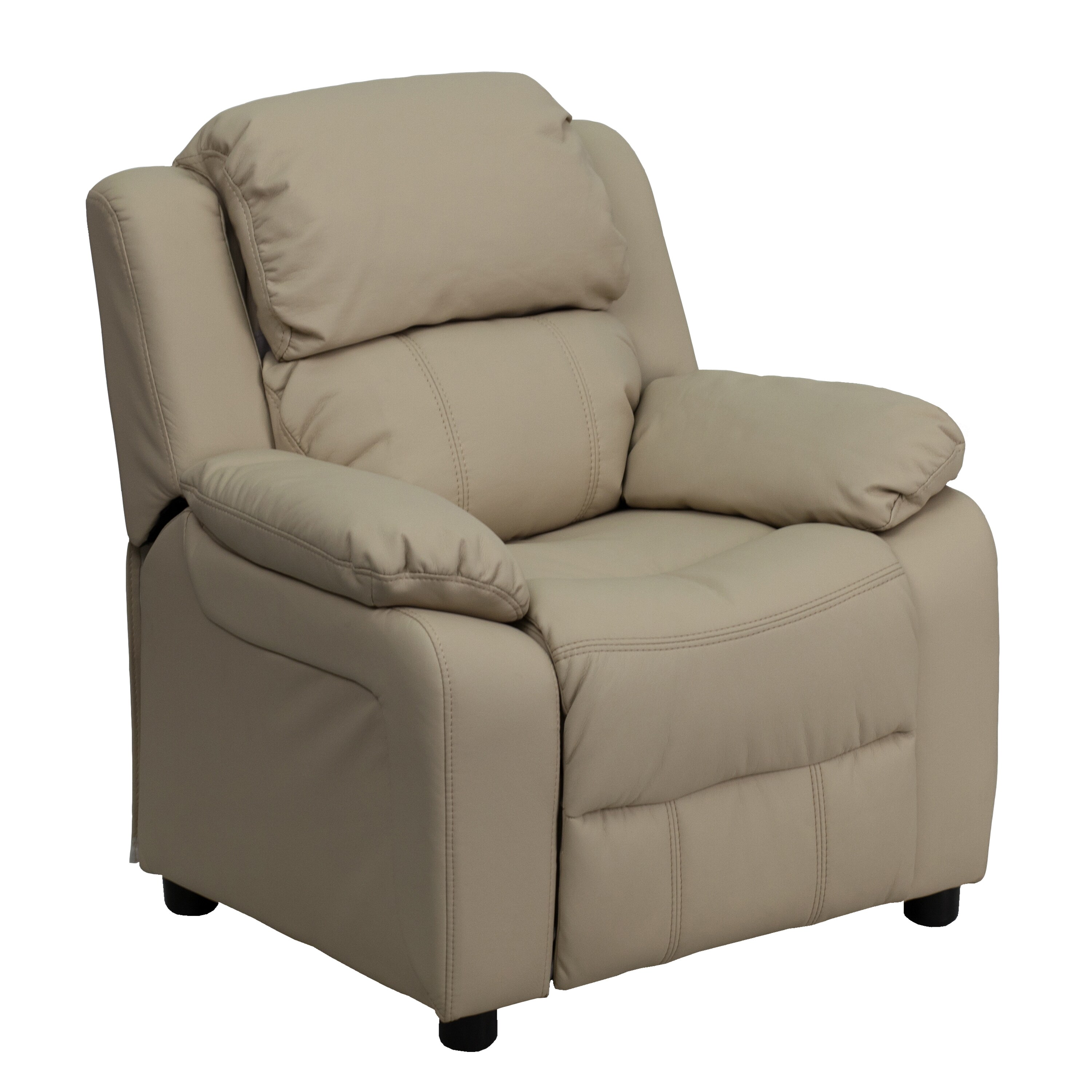 Emma + Oliver - Deluxe Padded Beige Vinyl Kids Recliner with Storage Arms