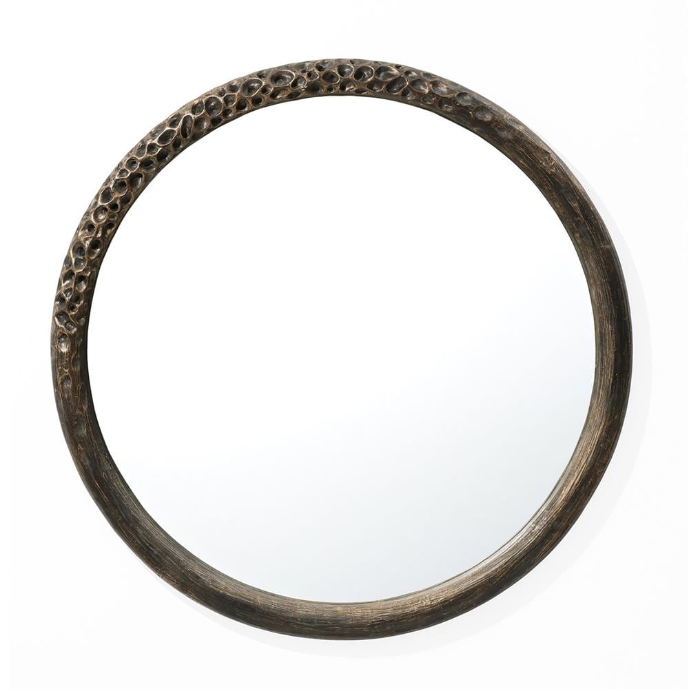 LuxenHome - 32-in W x 32-in H Round Brown Framed Wall Mirror