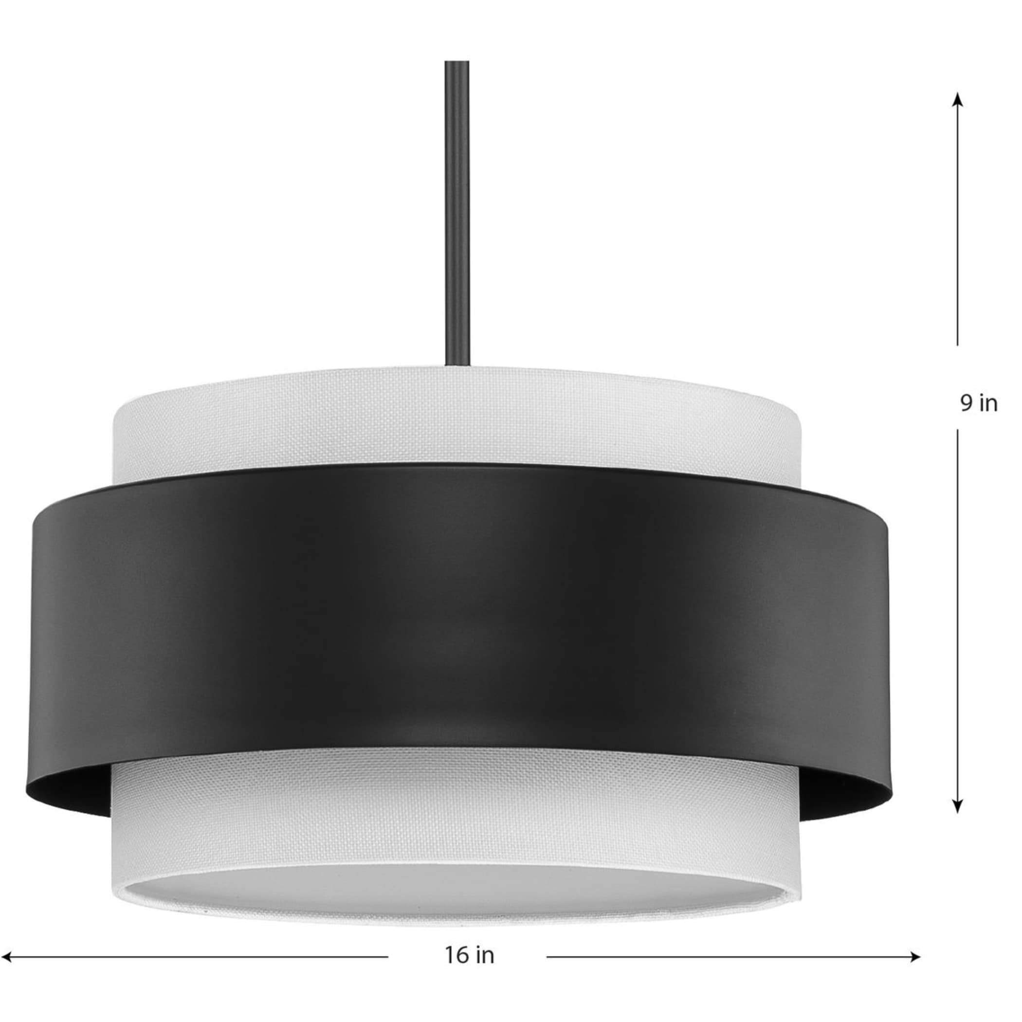 Silva Matte Black and White Linen Drum Pendant Light