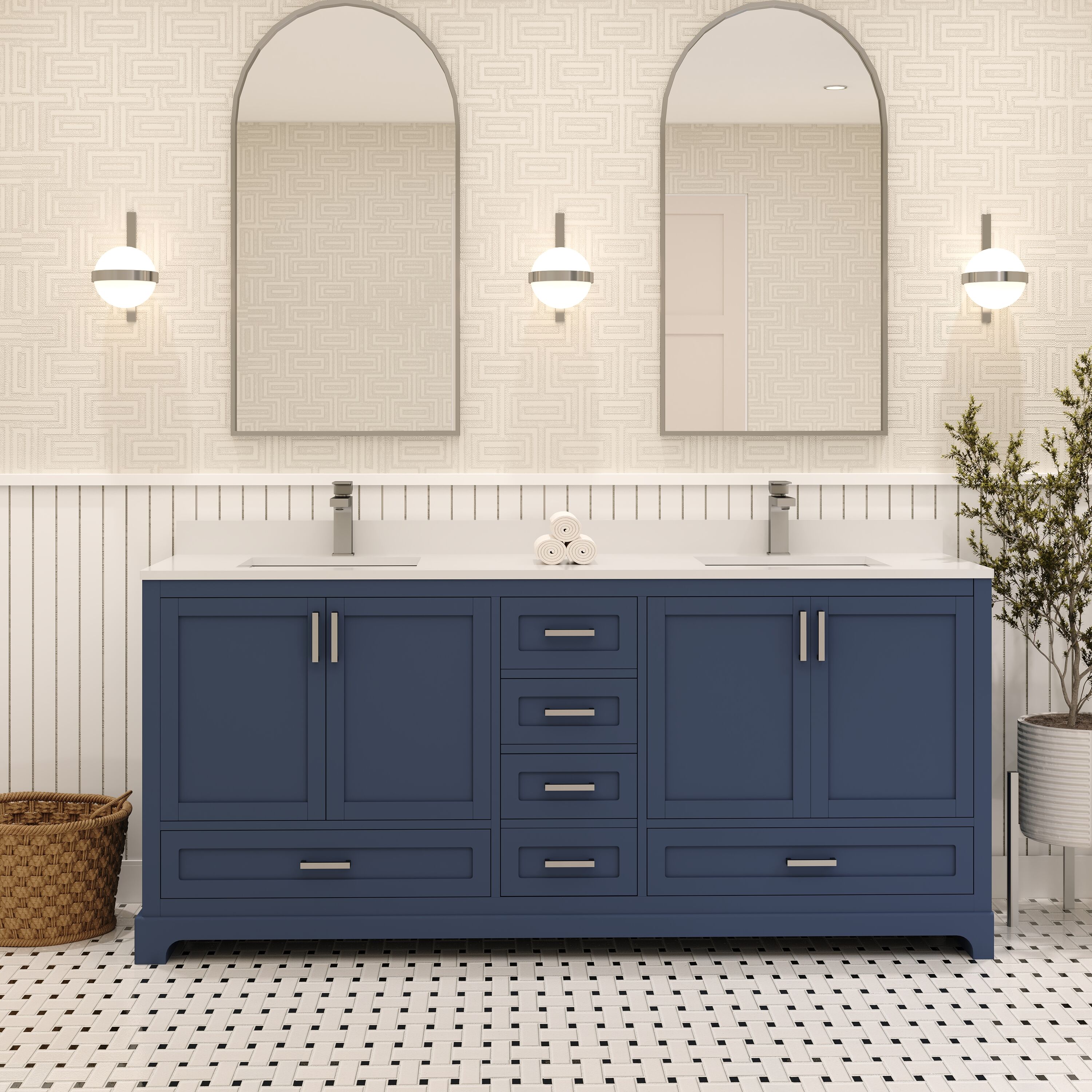 Ayna Decors AVM72NB0002 Maya 72-in Navy Blue Bathroom Vanity Base Cabinet without Top