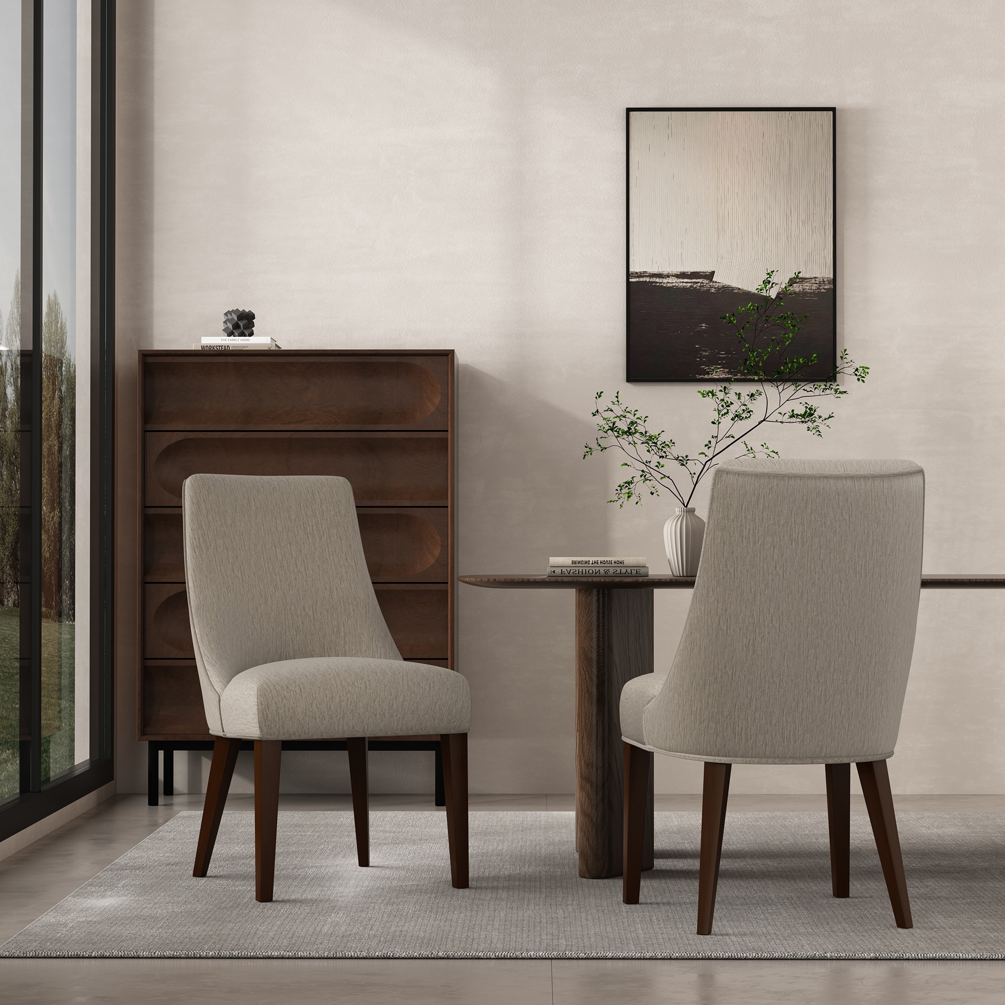 Manhattan Comfort DC103-TP Beever Taupe Chenille Dining Chair with Rubberwood Legs - Set of 2