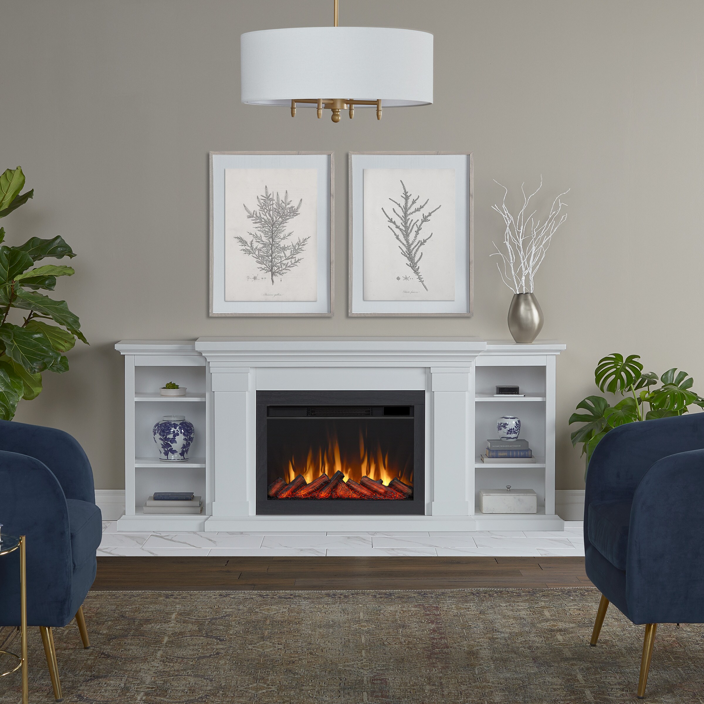 Real Flame 8022E-W 74-Inches W White Free standing Fan-forced Flat wall Electric Fireplace with Remote Control Included