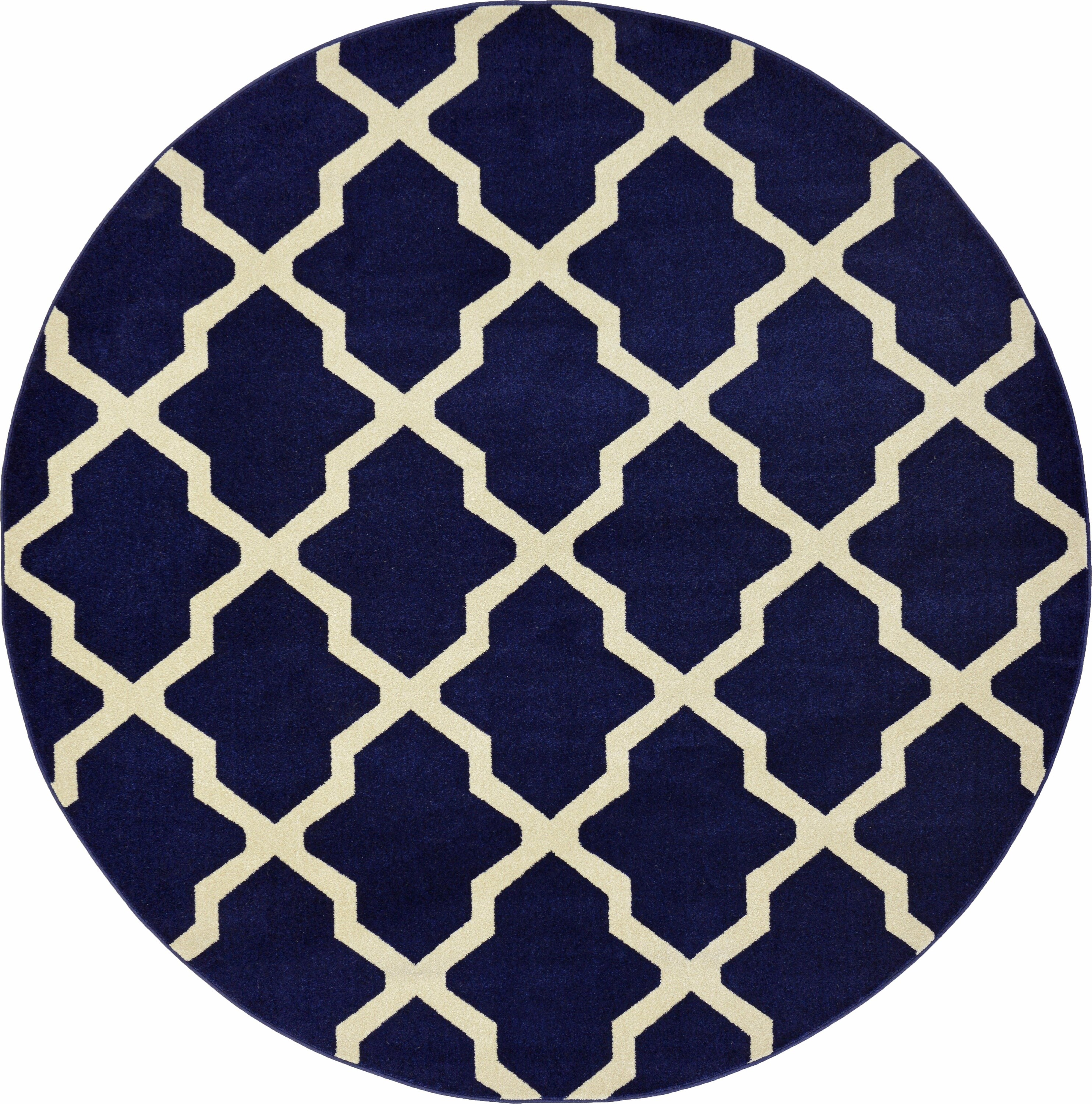 Unique Loom 3116739 San Antonio Trellis 8 x 8 (ft) Loomed Polypropylene Navy Blue/Beige Round Indoor Trellis Industrial Area rug