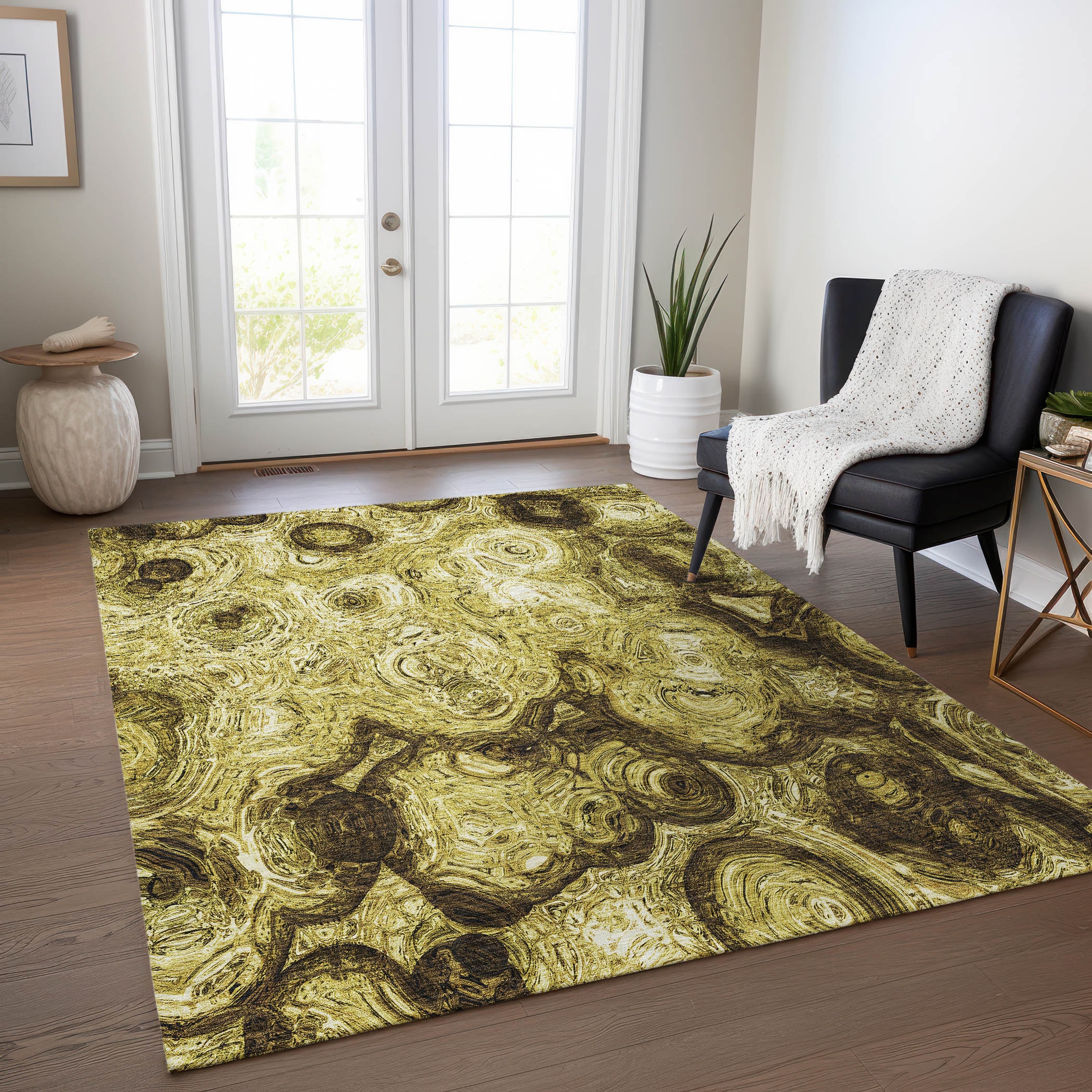 Addison Rugs ACN579GO3X5 Chantille ACN579GO 3 x 5 (ft) Polyester Gold Rectangular Indoor/Outdoor Geometric Machine washable Area rug