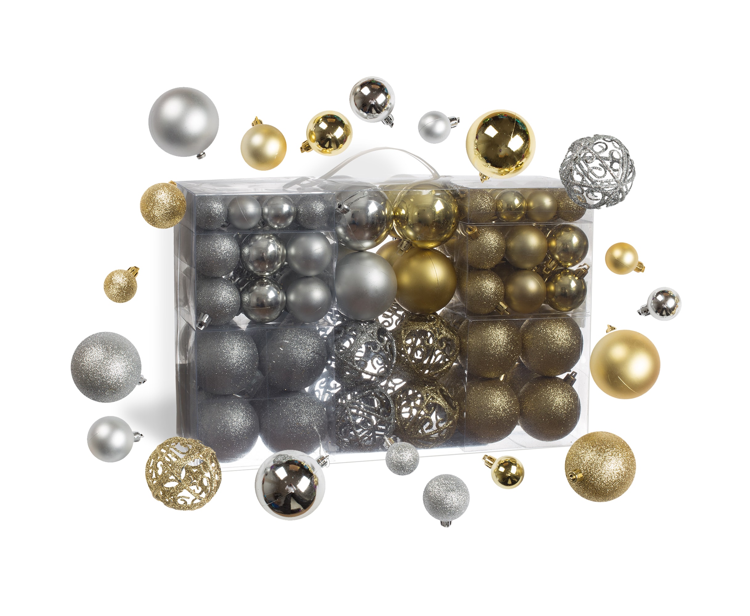 Gold and Silver Shatterproof Plastic Christmas Ornament Set