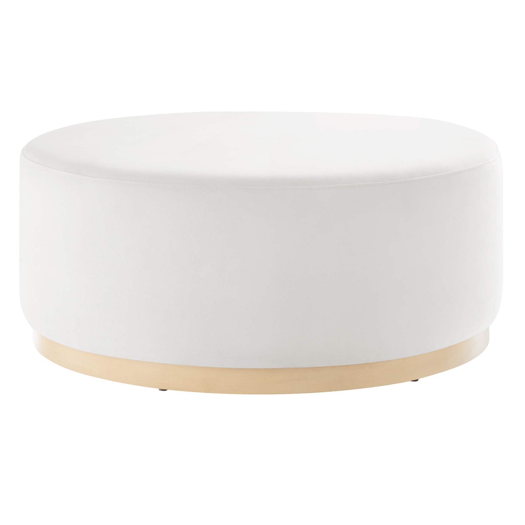  Tilden Large 38-in Round Performance Velvet Upholstered Ottoman in Alabaster Natural