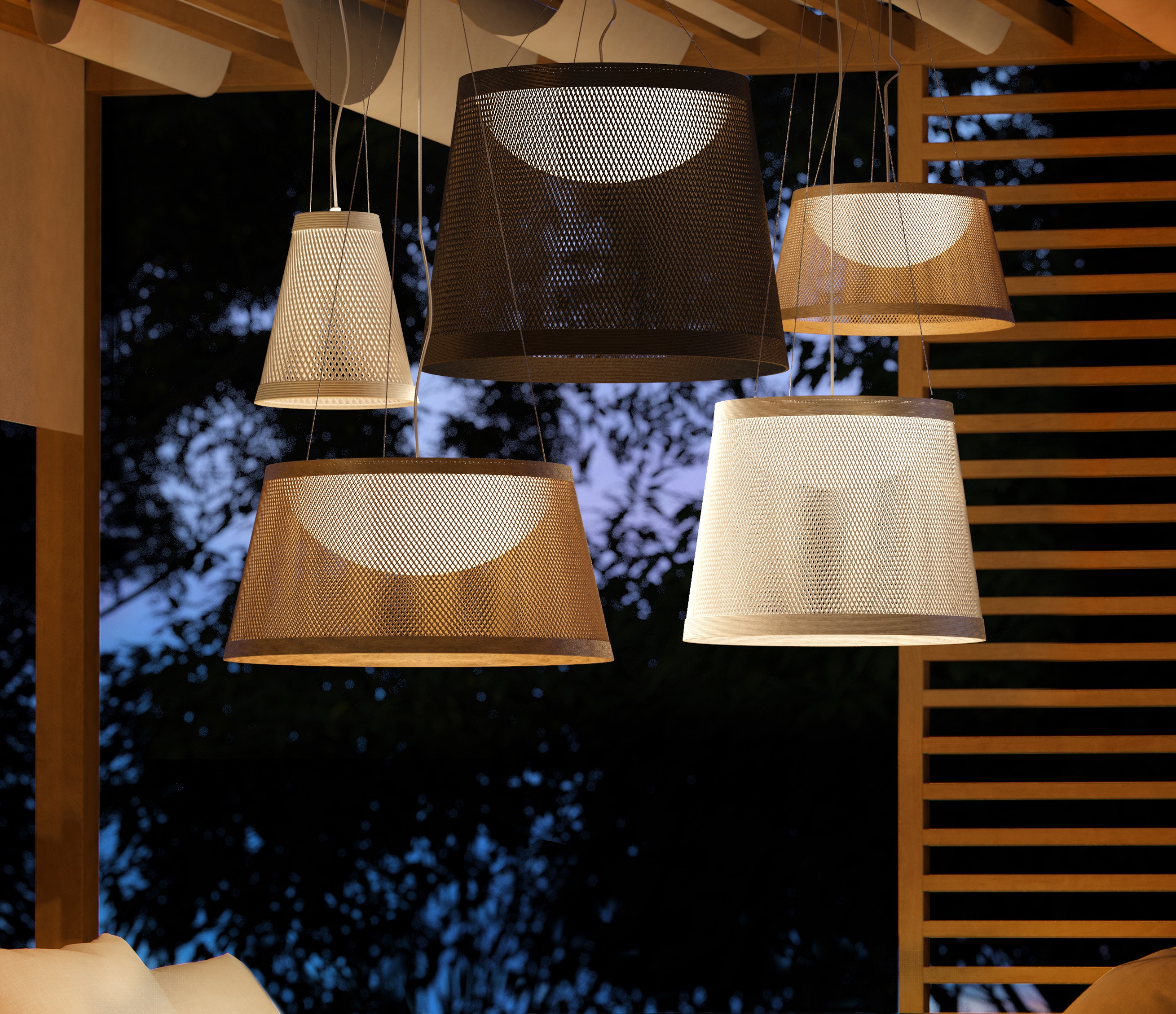 Natural Brown LED Drum Pendant Light for Indoor/Outdoor