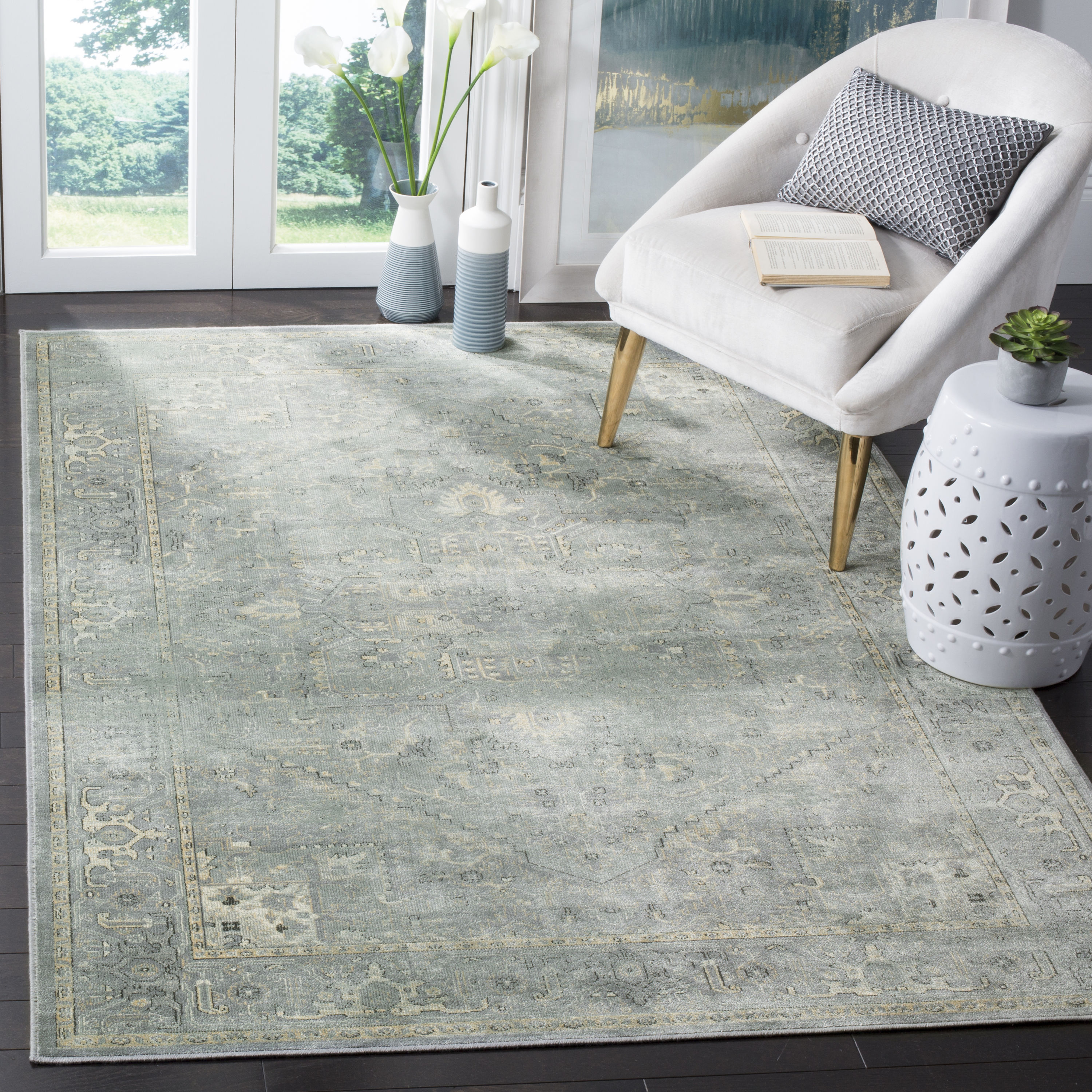 Elegance Redefined Hand-Knotted Viscose Area Rug - Gray, 6'7" x 9'2"