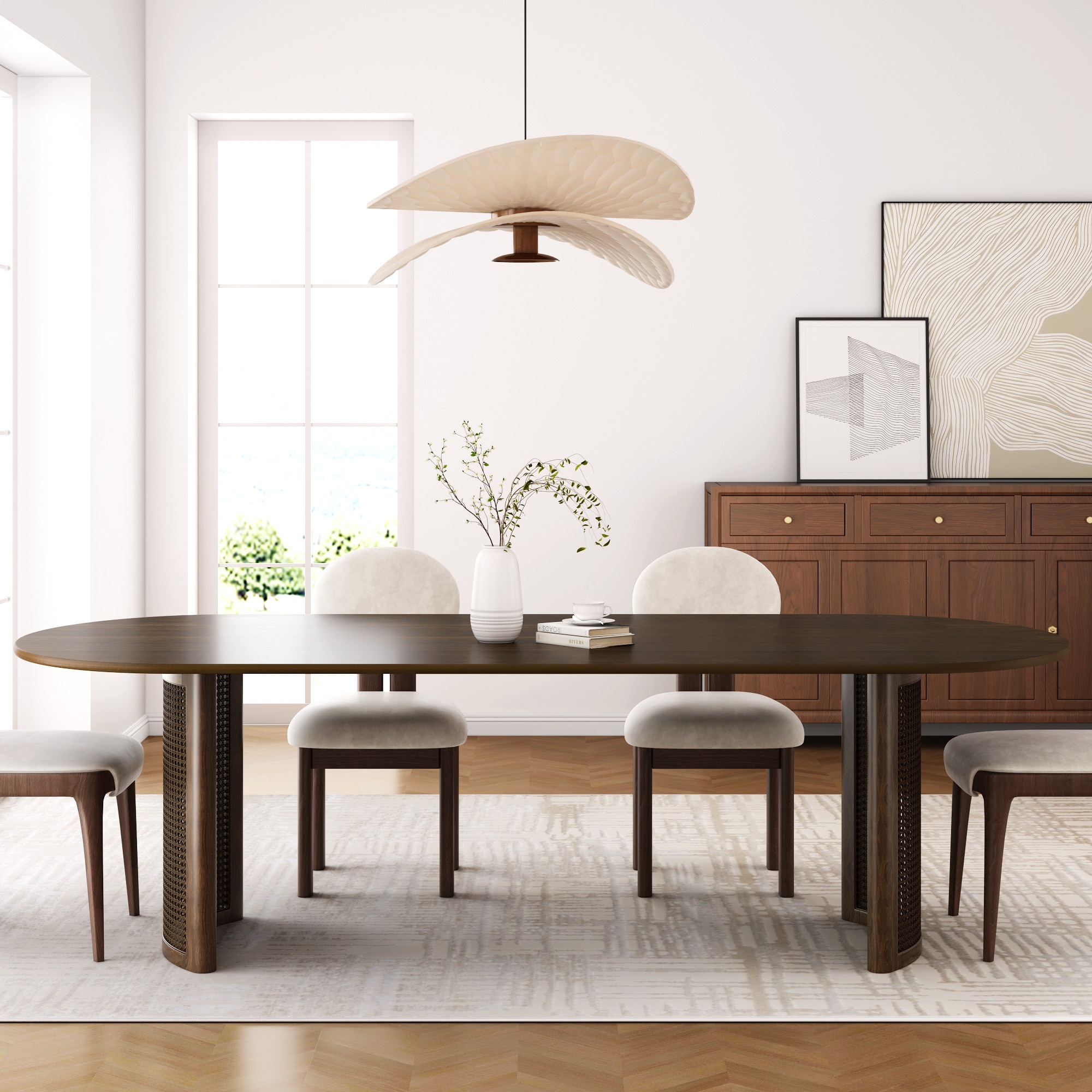 Dovelina - Solid Wood Modern Dining Table Kitchen Table with Fluted Base for 6 People
