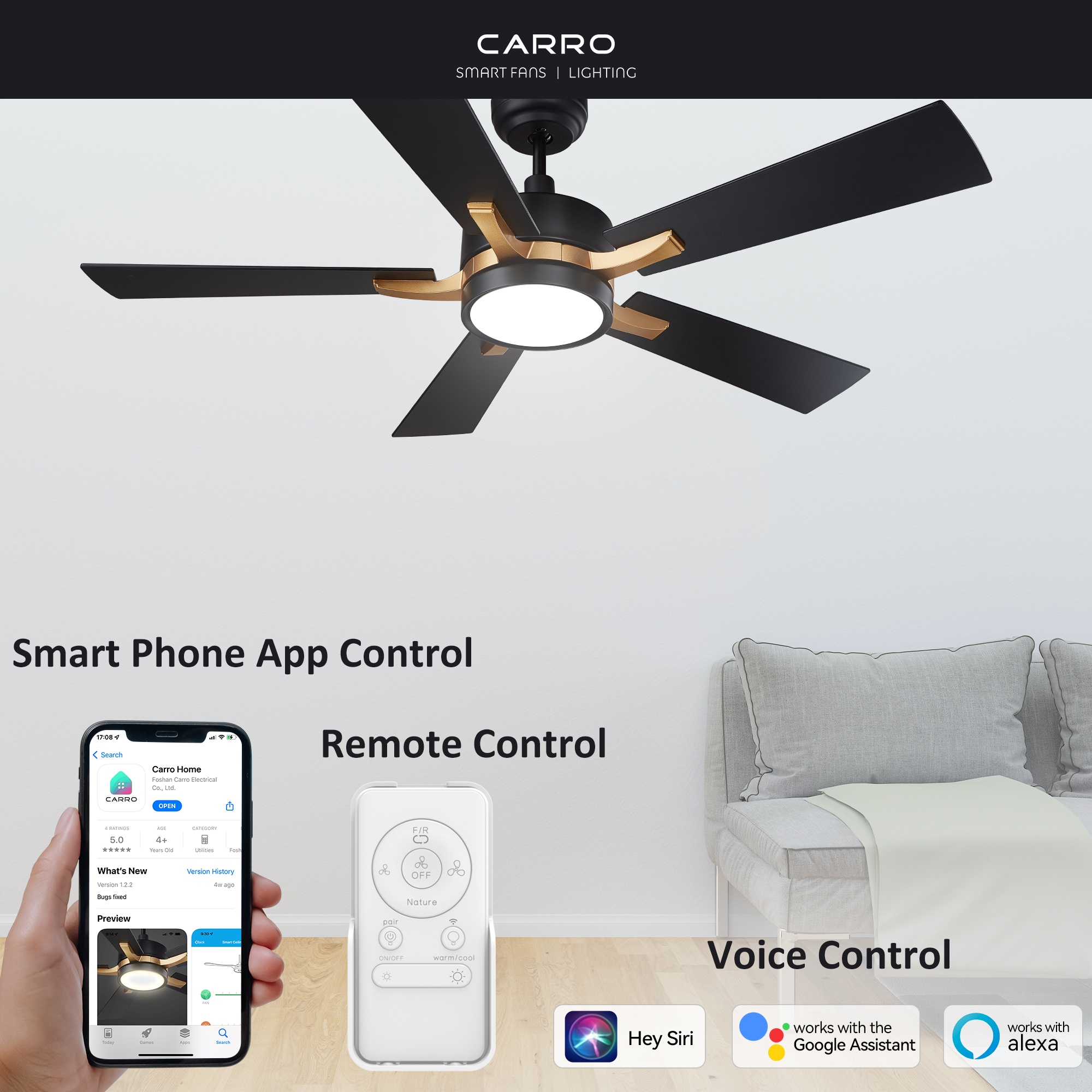 Apex 52 in 5-Blade LED WiFi Smart Ceiling Fan with Light Remote