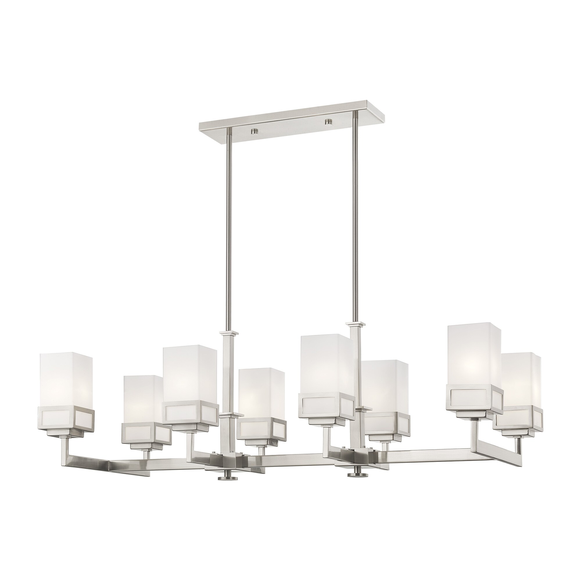 Elegant Harding 8-Light Linear Chandelier with Satin Opal White Glass