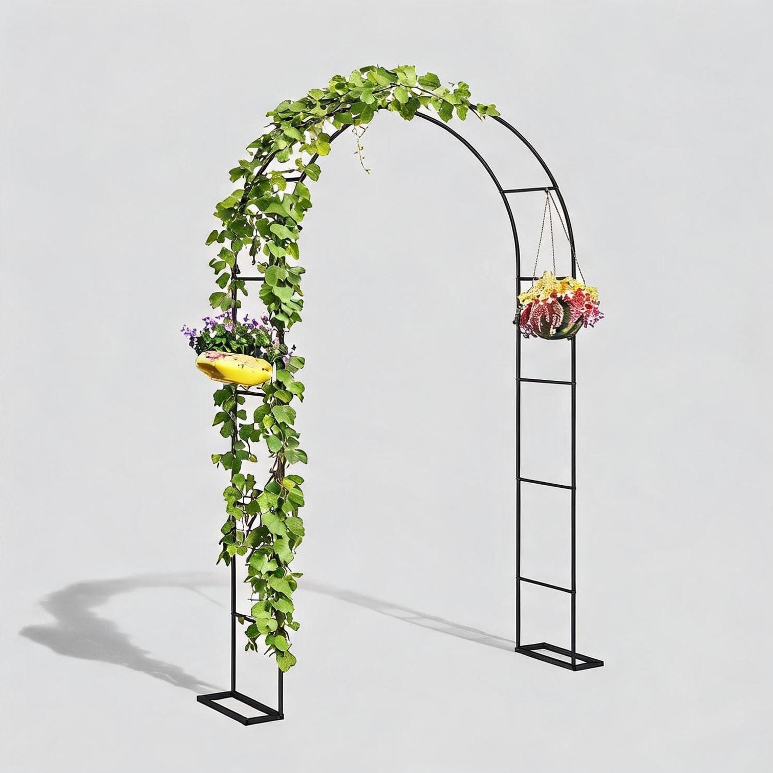 sunjurt - Garden Arches with 8 ft pairing Black Steel with Black and Storage Weighted Base