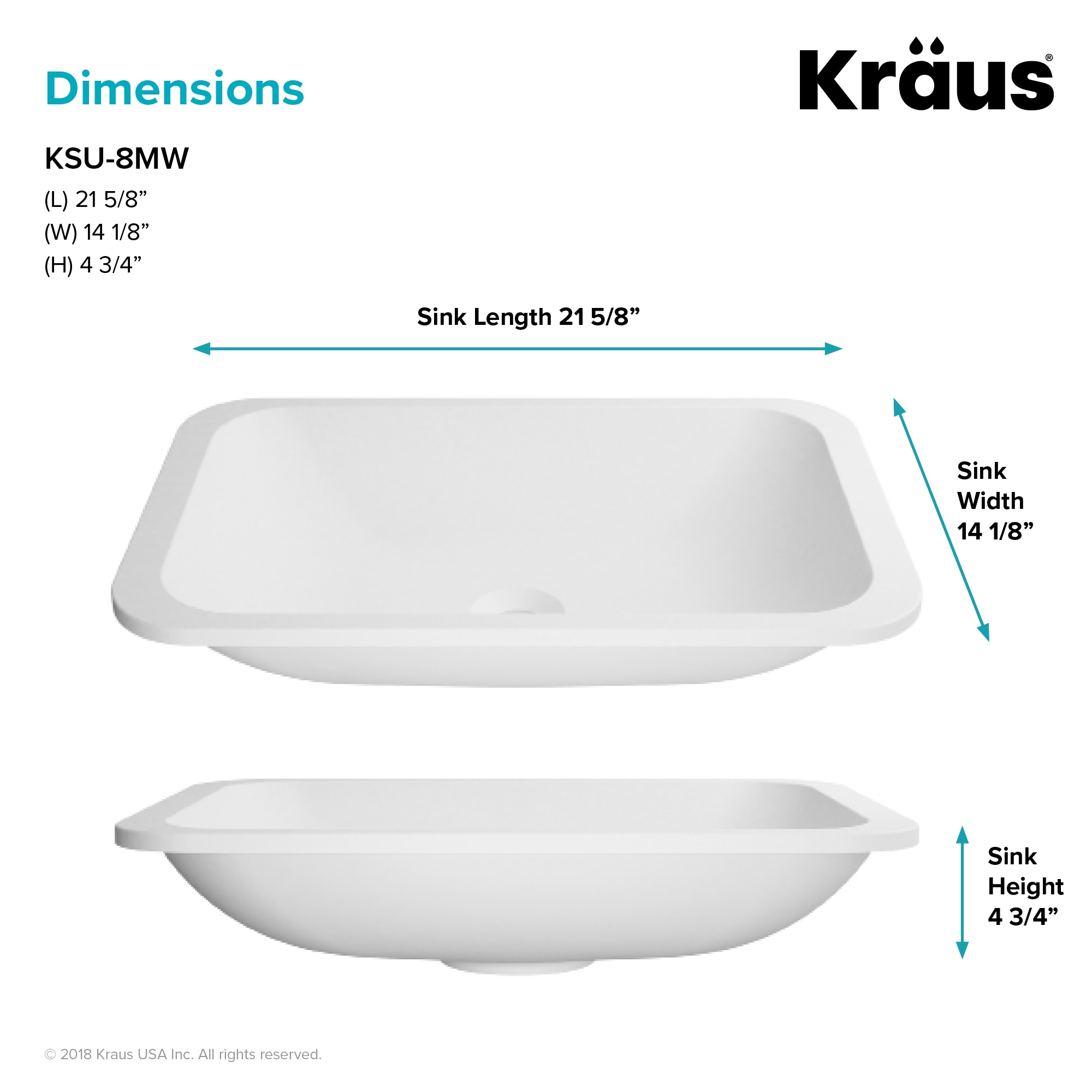 Kraus Natura Matte White Solid Surface Undermount Rectangular Modern ...