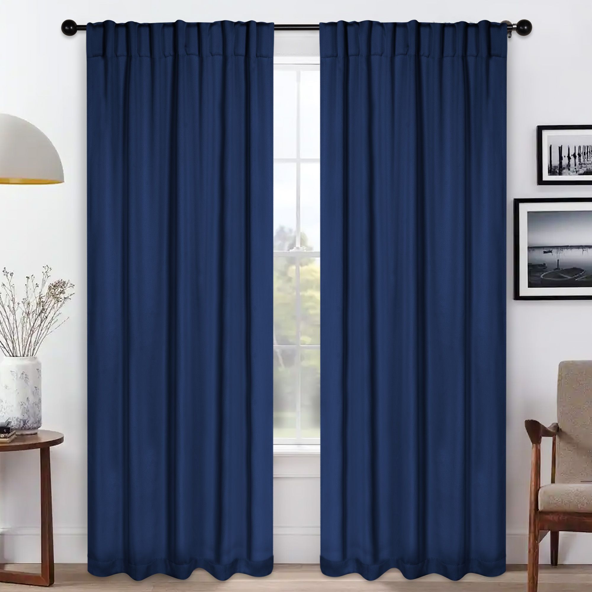 Superior - 72-in Navy Blue Room darkening Back tab Curtain panel pair