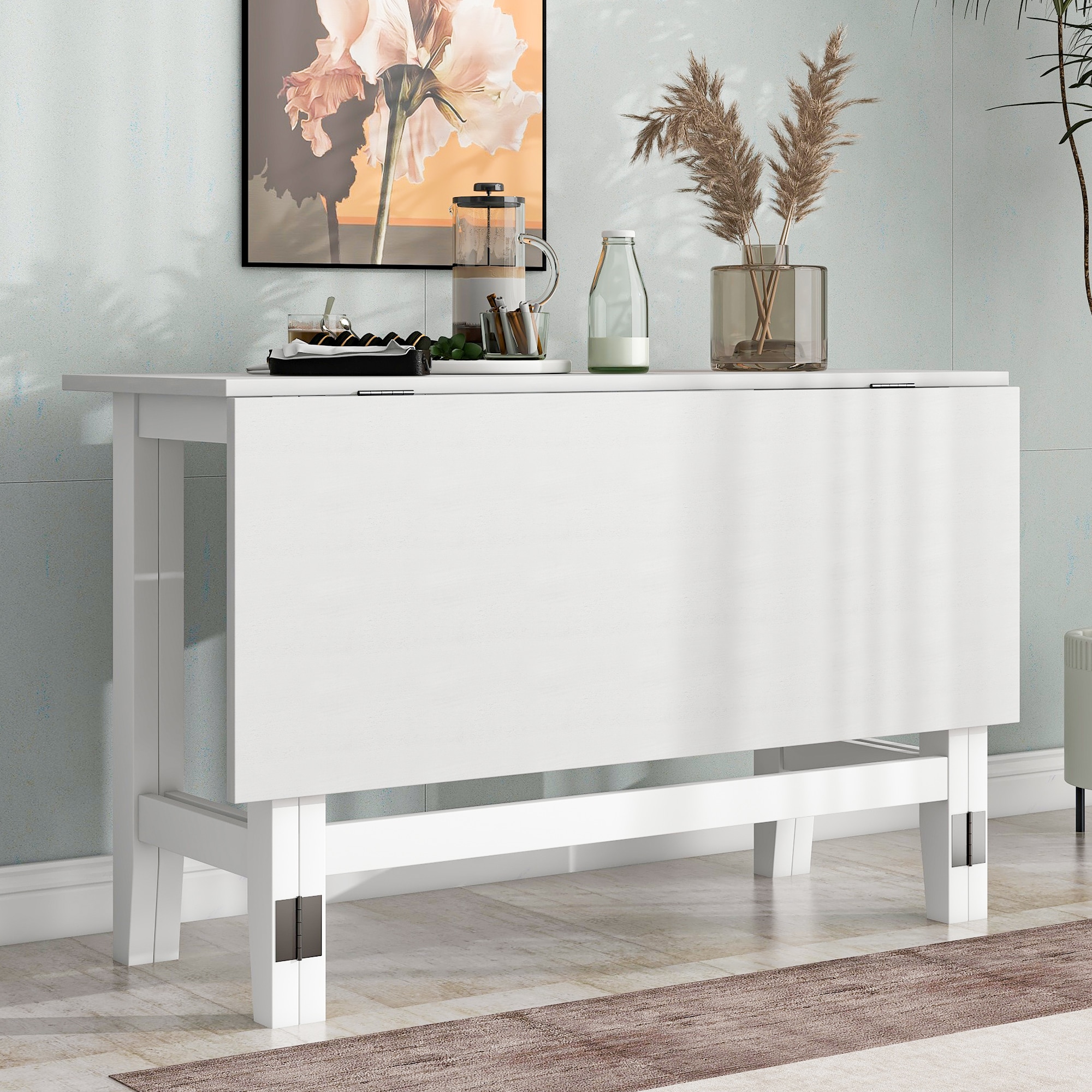 KTMBDW - Farmhouse Wood Extendable Dining Table with Drop Leaf for Kitchen Living Room (White)