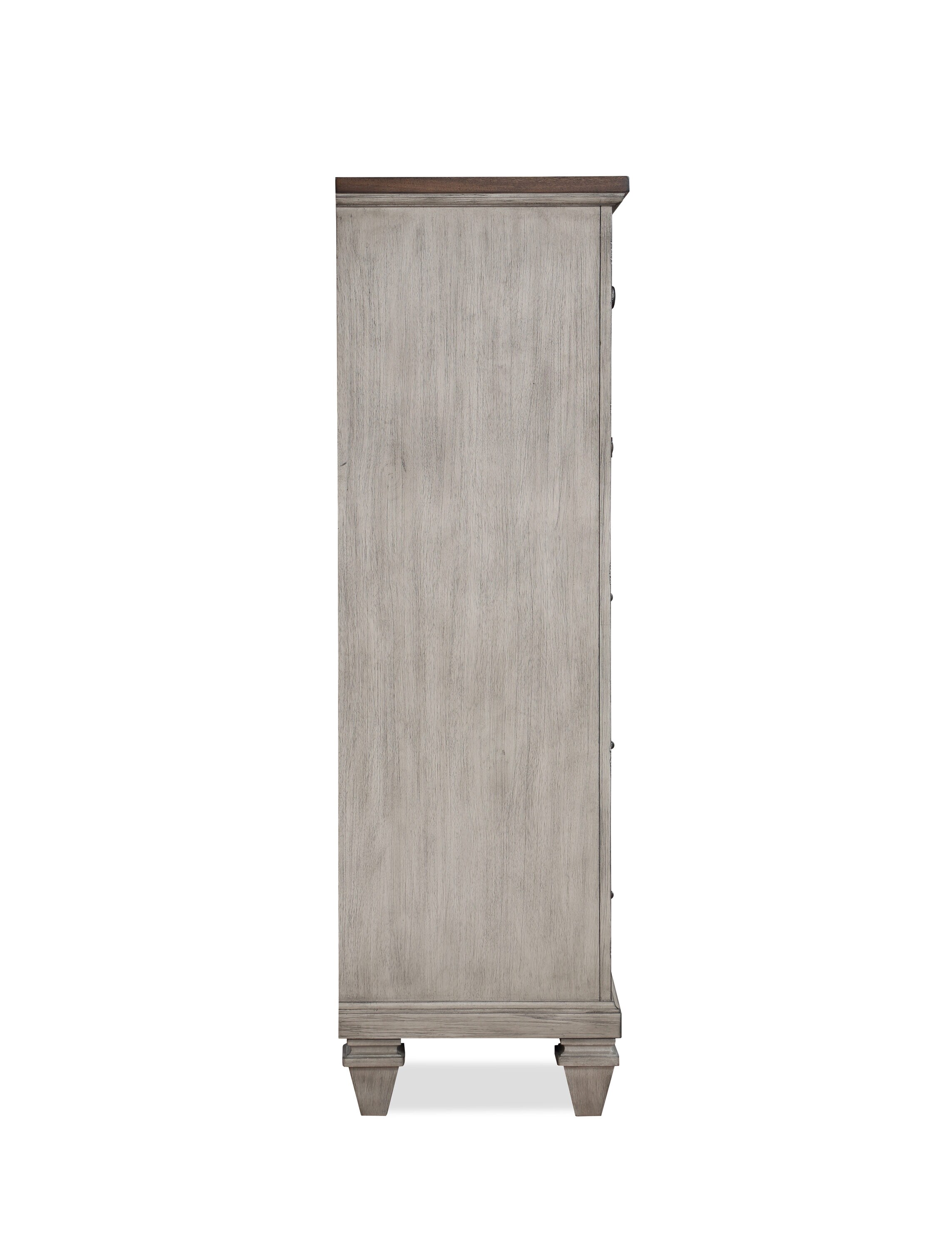 Vintage Creme Acacia Wood 5-Drawer Chest with Walnut Top