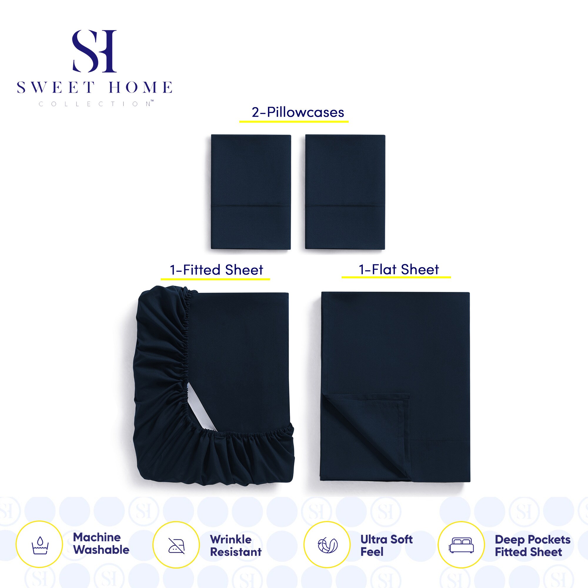 Sweet Home Collection LOW-4P-SH-TW-NVY Sheet-Sets - View #3
