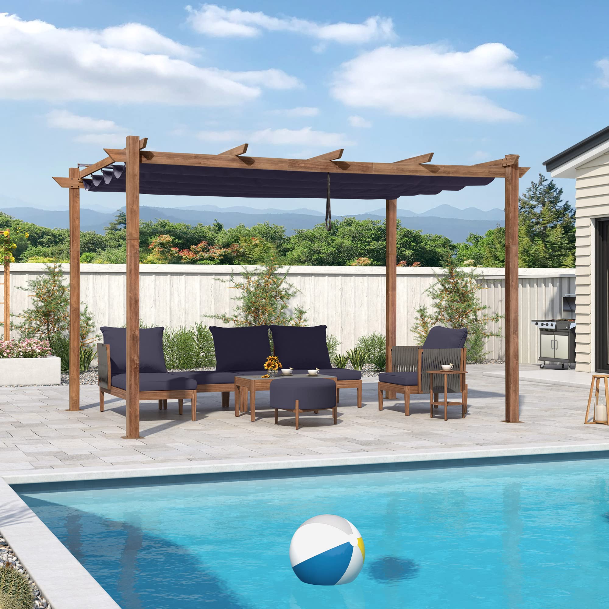 PURPLE LEAF LS06-YMPG-13NB Pergola 10-ft W x 13-ft L x 7-ft 6-in H Navy Blue Metal Freestanding Pergola with Canopy