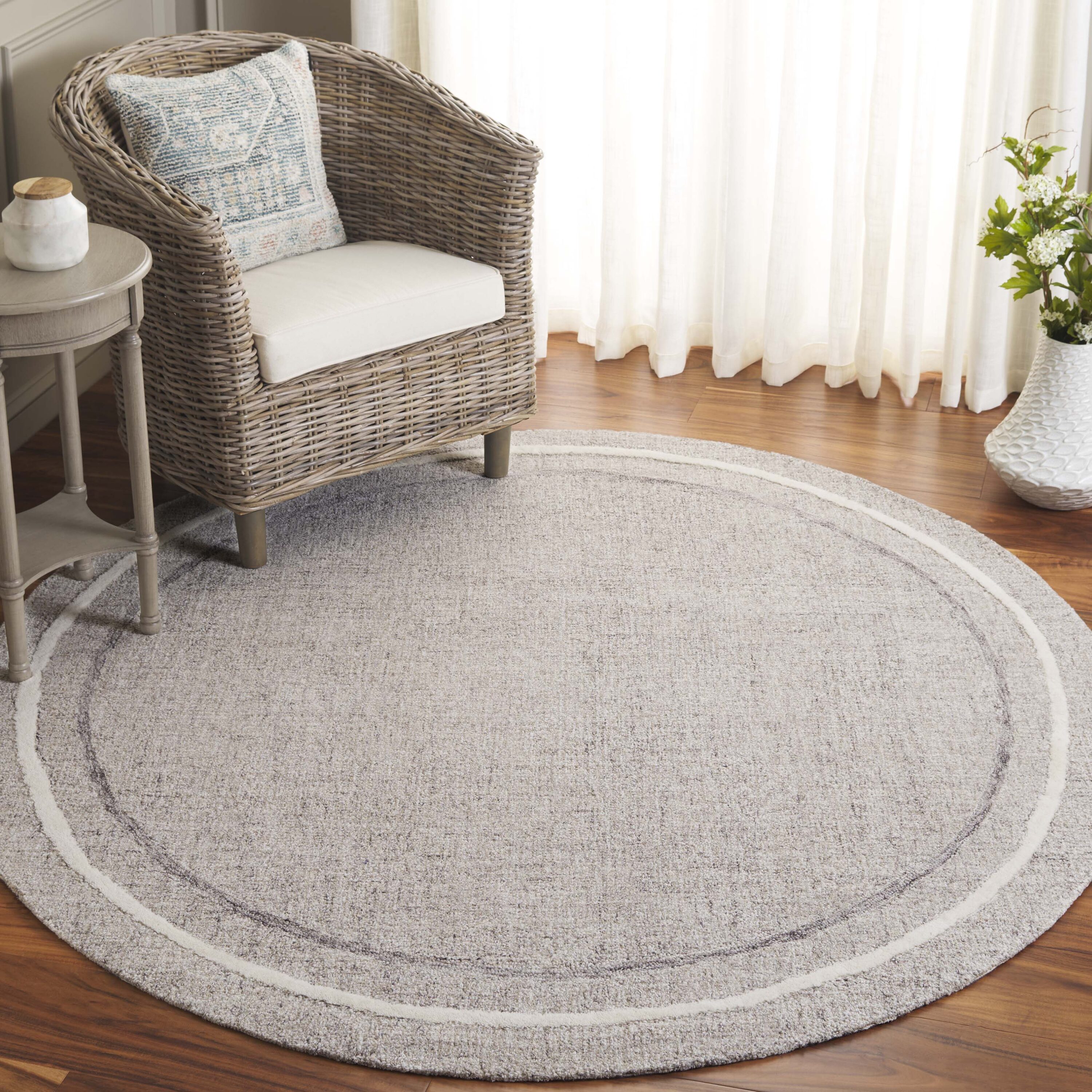  Ebony 363 Gray/Ivory Contemporary 6ft x 6ft Round Rug