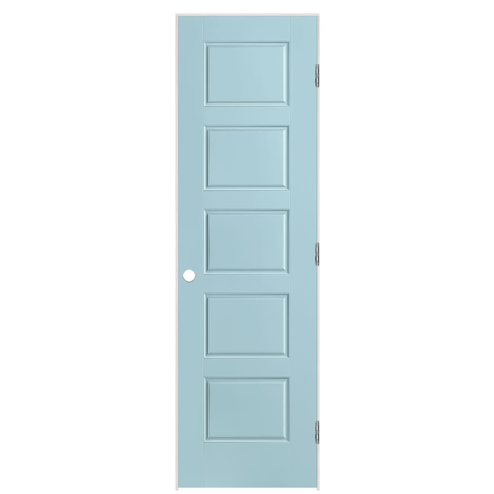 Masonite 1444659 24-in x 80-in Sea Mist Solid core 5-panel equal Left hand Smooth Prefinished Molded composite Flat Jamb Single Prehung Interior Door