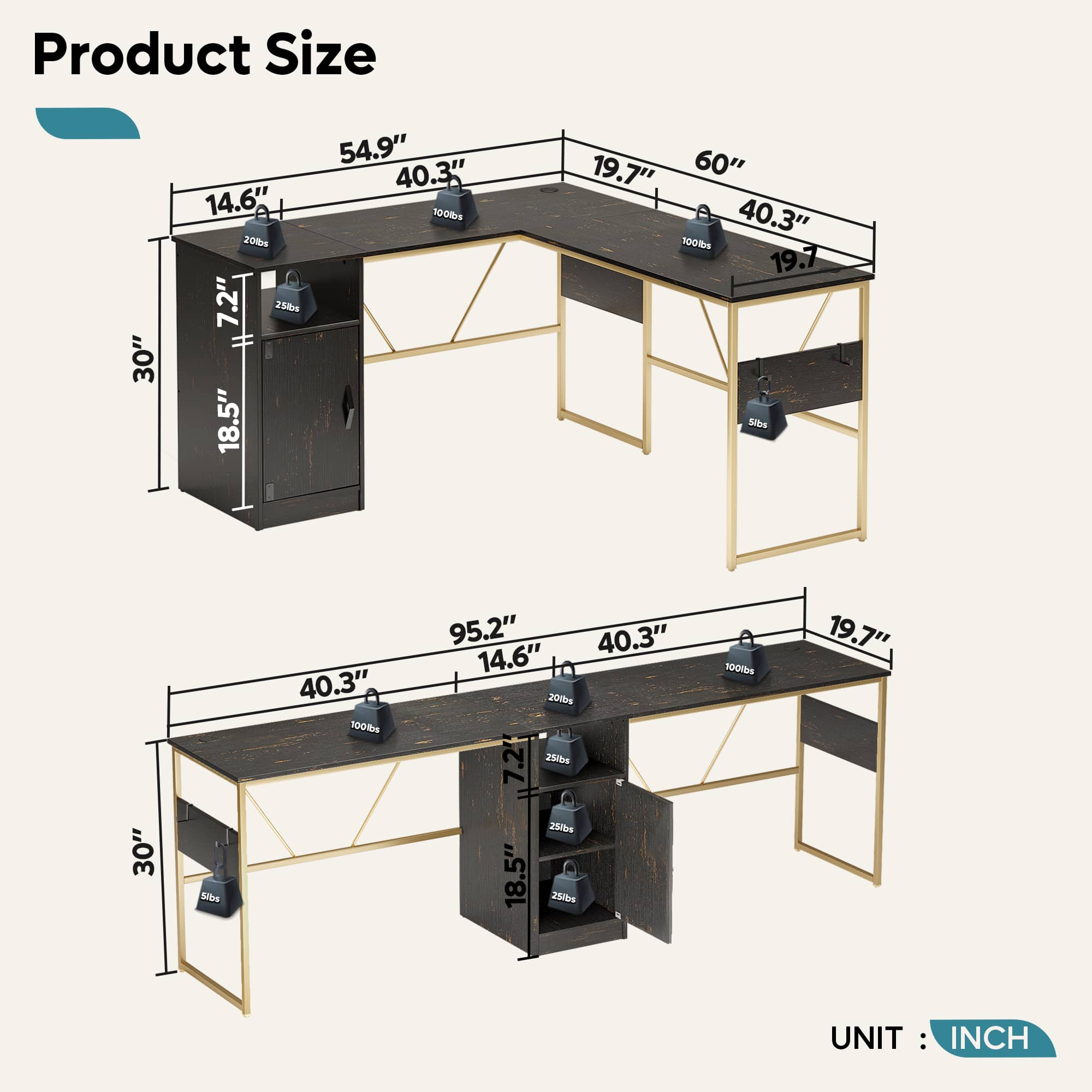Bestier LOW-D385R-GBLK desks - View #3