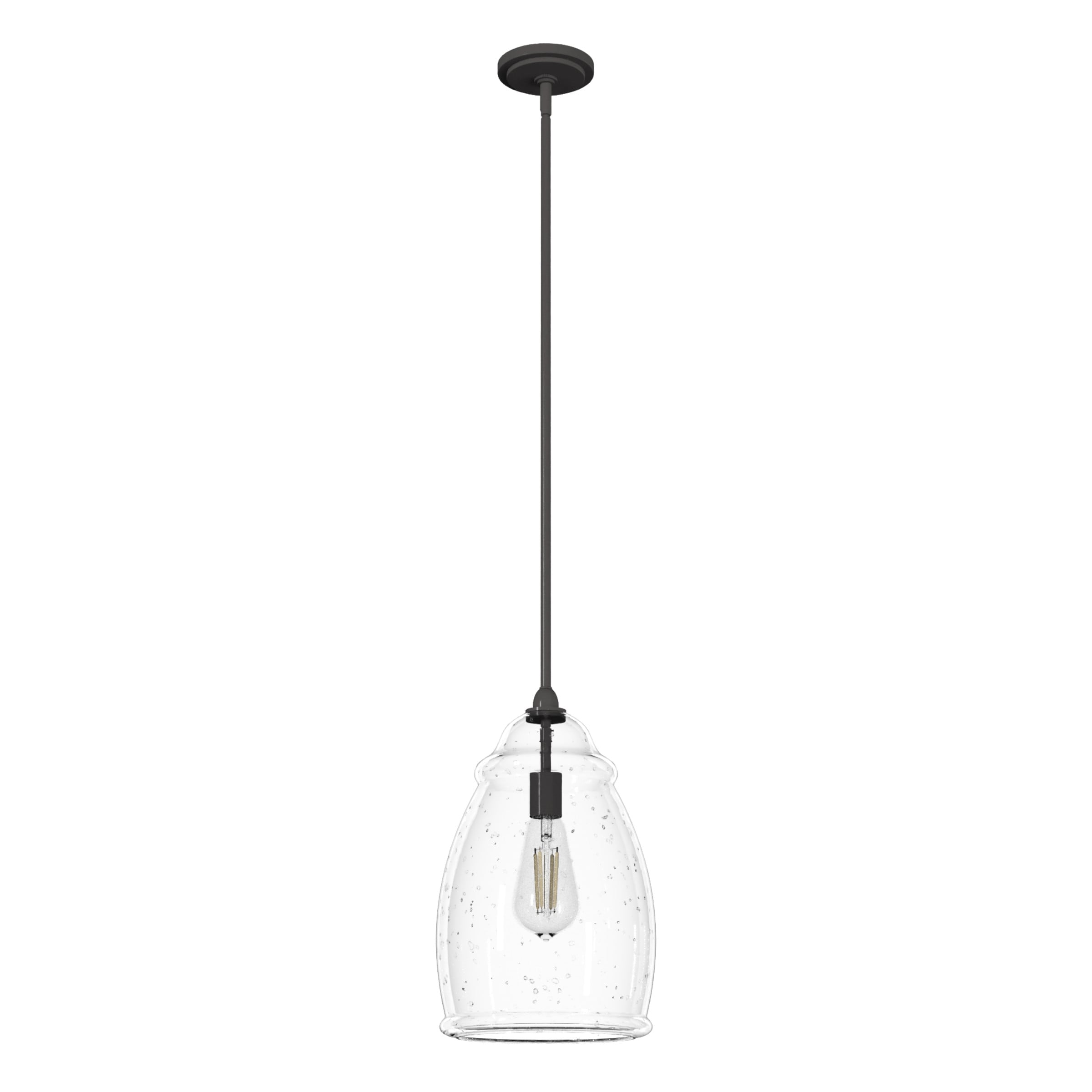 Hunter 19651 Dunshire 1 -Light Noble Bronze Transitional Seeded glass Bell Medium Hanging Pendant light