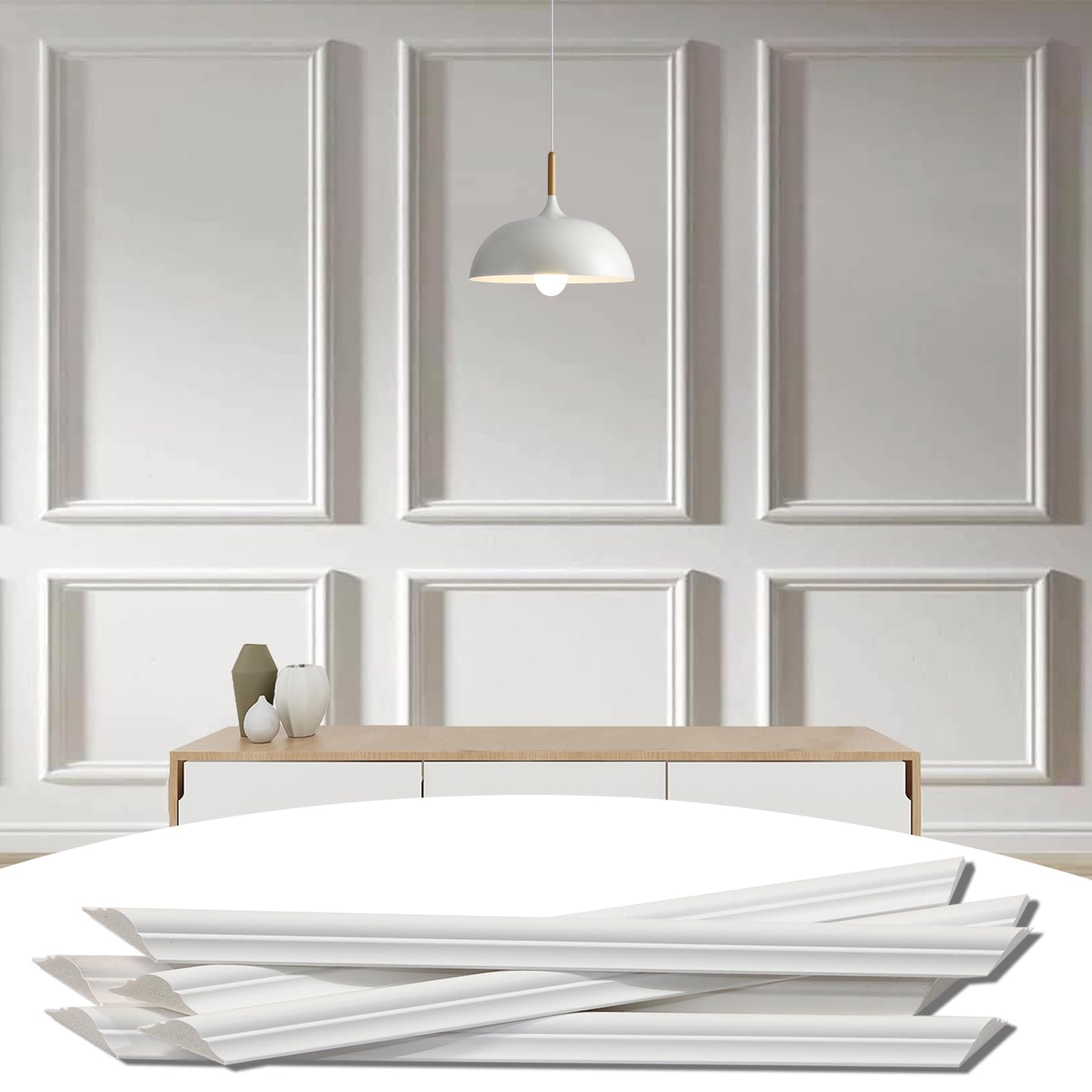 Phewnyzo  6 Frame Premade Accent Wall Molding Kit Ready to Assemble Wainscoting Panels Pre Cut Chair Rail Trim Durable Polystyrene Material Easy