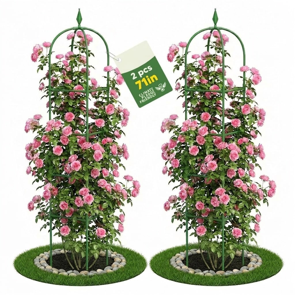 Adrinfly  2 Pack 6 Ft Adjustable 4 Tier Metal Garden Obelisk Trellis Rustproof Plant Support Tower Cages for Climbing Roses Vines Vegetables Indoor Outdoor Green