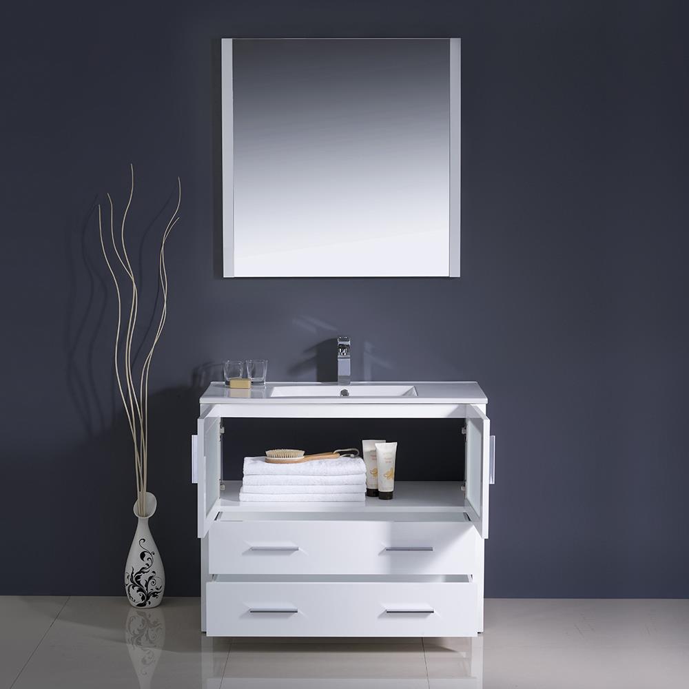 Torino 36'' White Ceramic Top Single Vanity Set with Mirror