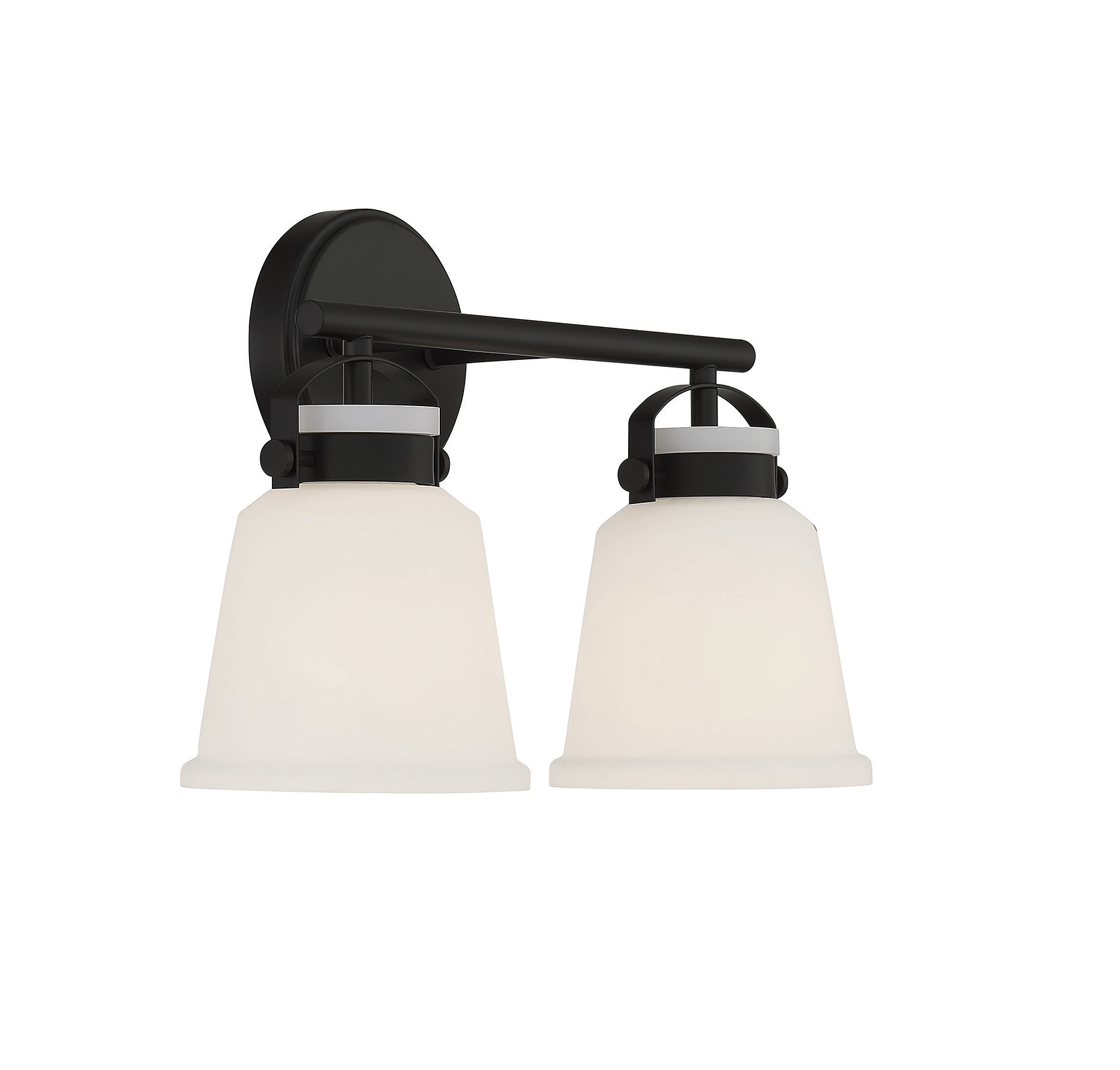 Matte Black 2-Light Bathroom Vanity with Opal Glass Shades