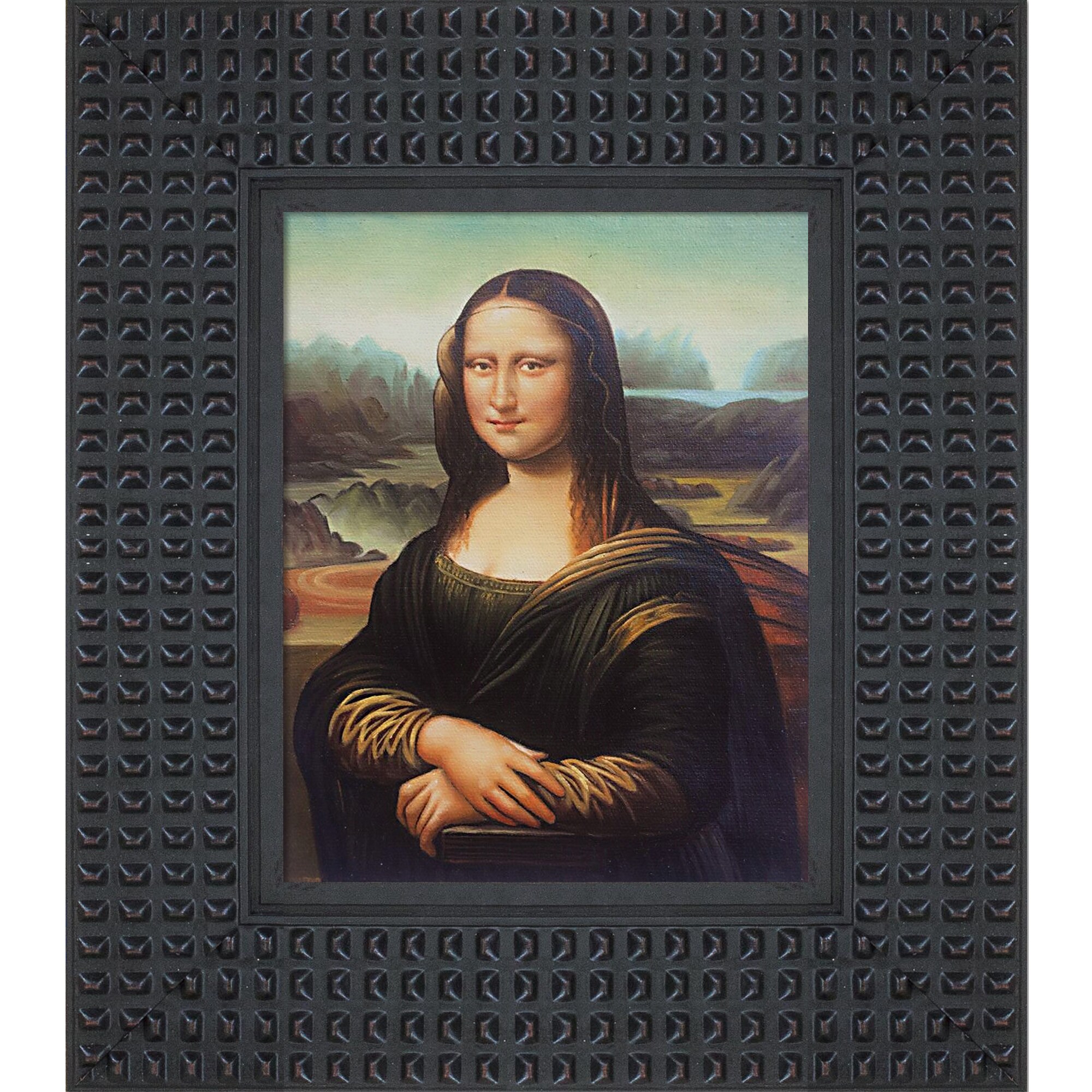 La Pastiche 688576880006 Mona Lisa Leonardo Da Vinci Black Wood Framed 16.5-Inches H x 14.5-Inches W People Canvas Hand-Painted Painting