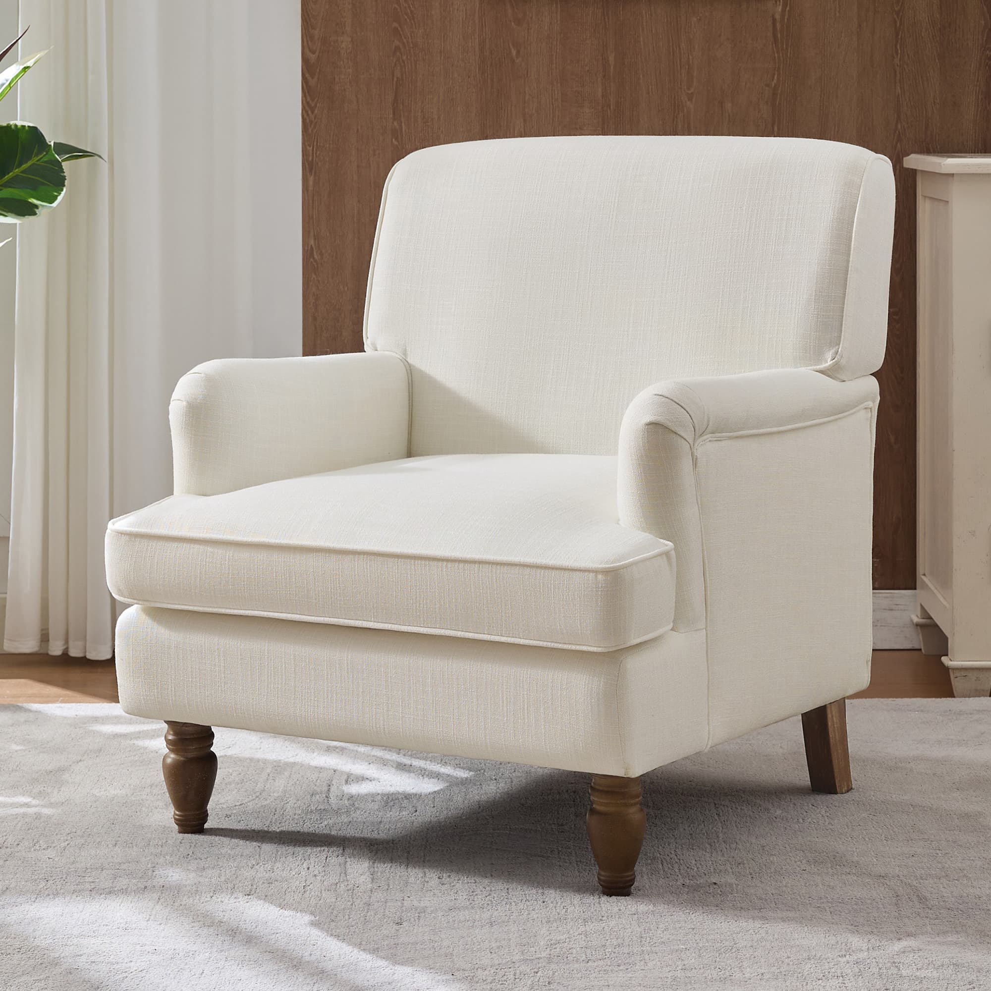 Lycvki 29.6-in W Casual Beige Linen Swivel Accent Chair