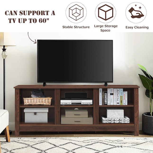 Goplus Costway Modern/Contemporary Brown TV Stand Integrated TV Mount ...