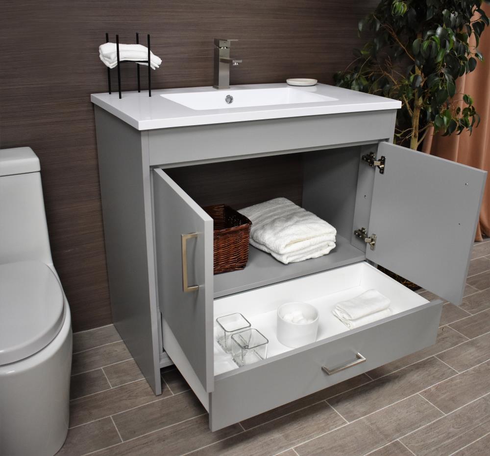 Volpa USA Rio 36-in Gray Single Sink Bathroom Vanity with White Acrylic ...