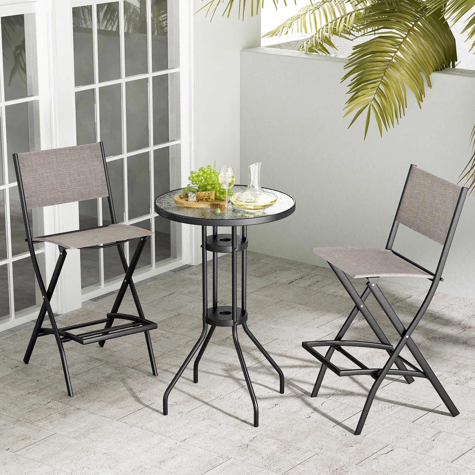 Iseryn Set of 2 Black Metal Frame Stationary Brown Solid Seat in the ...