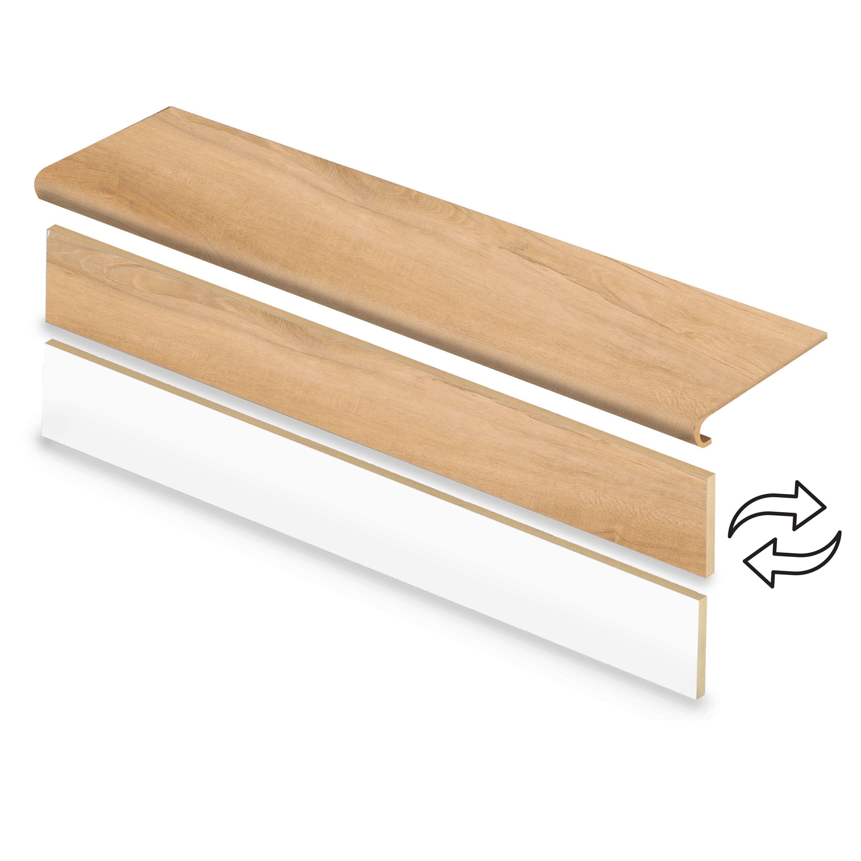 Zamma Cap A Tread Stair Renewal System 47-in x 12.125-in x 1.6875-in Fair Sugar Maple Type 1 Kit with Reversible Riser Laminate Bullnose Stair Tread #20C077744