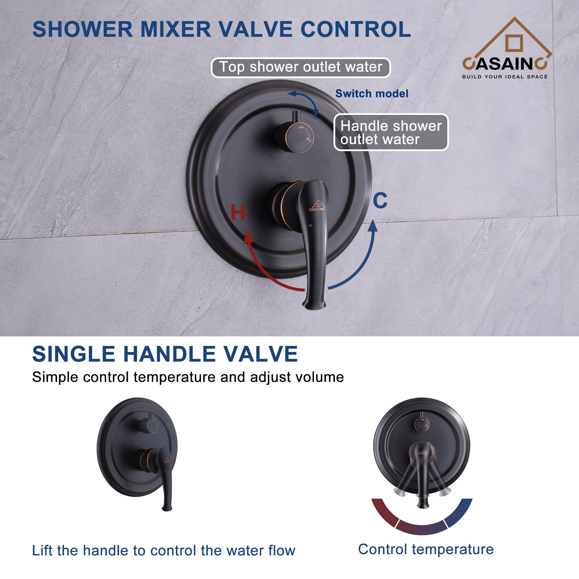 CASAINC CS12-12MB Showerhead-Bar-Panels - View #4