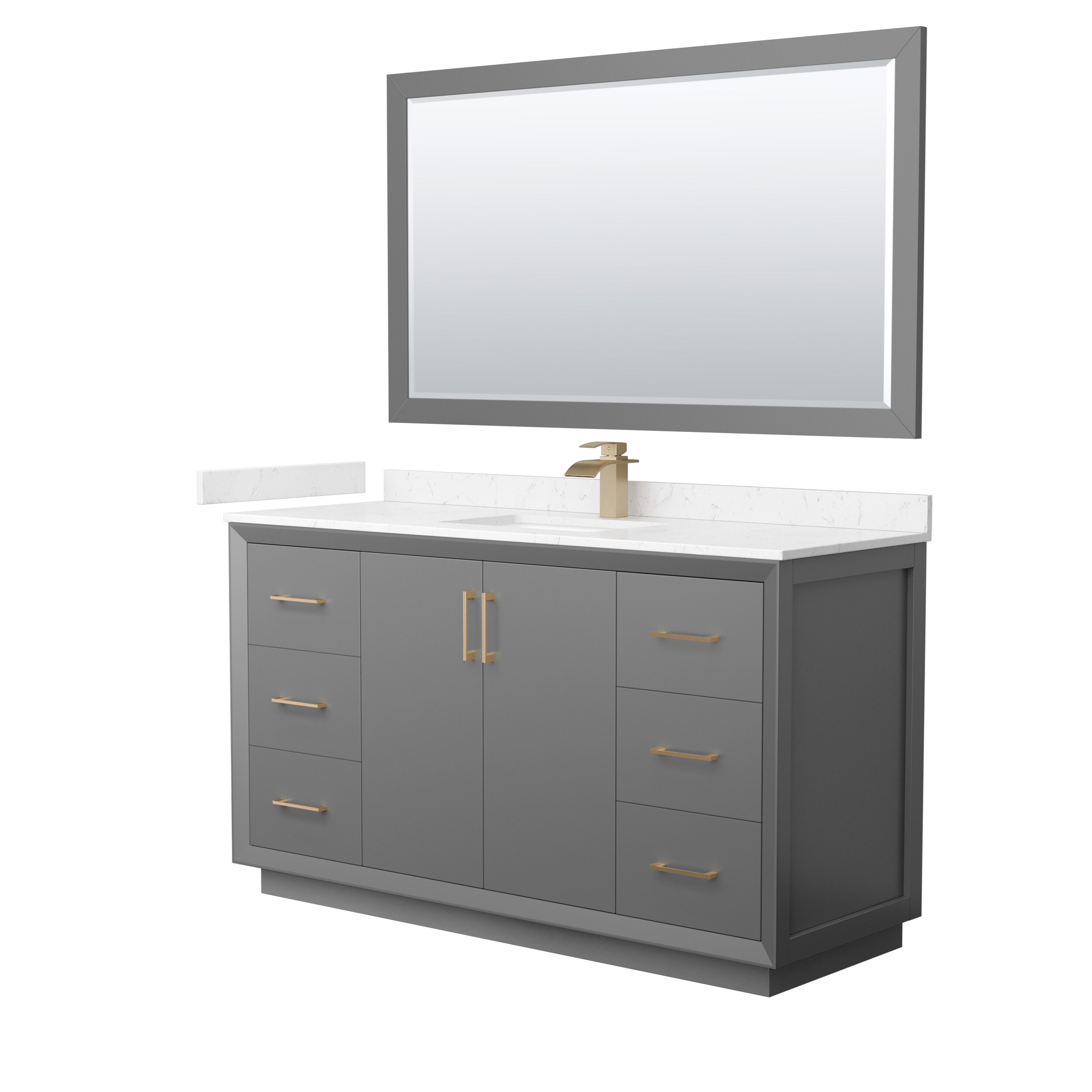 Wyndham Collection WCF414160SGZC2UNSM58 Strada 60-in Dark Gray with Satin Bronze Trim Undermount Single sink Bathroom Vanity with Carrara cultured marble Cultured marble Top (Mirror Included)