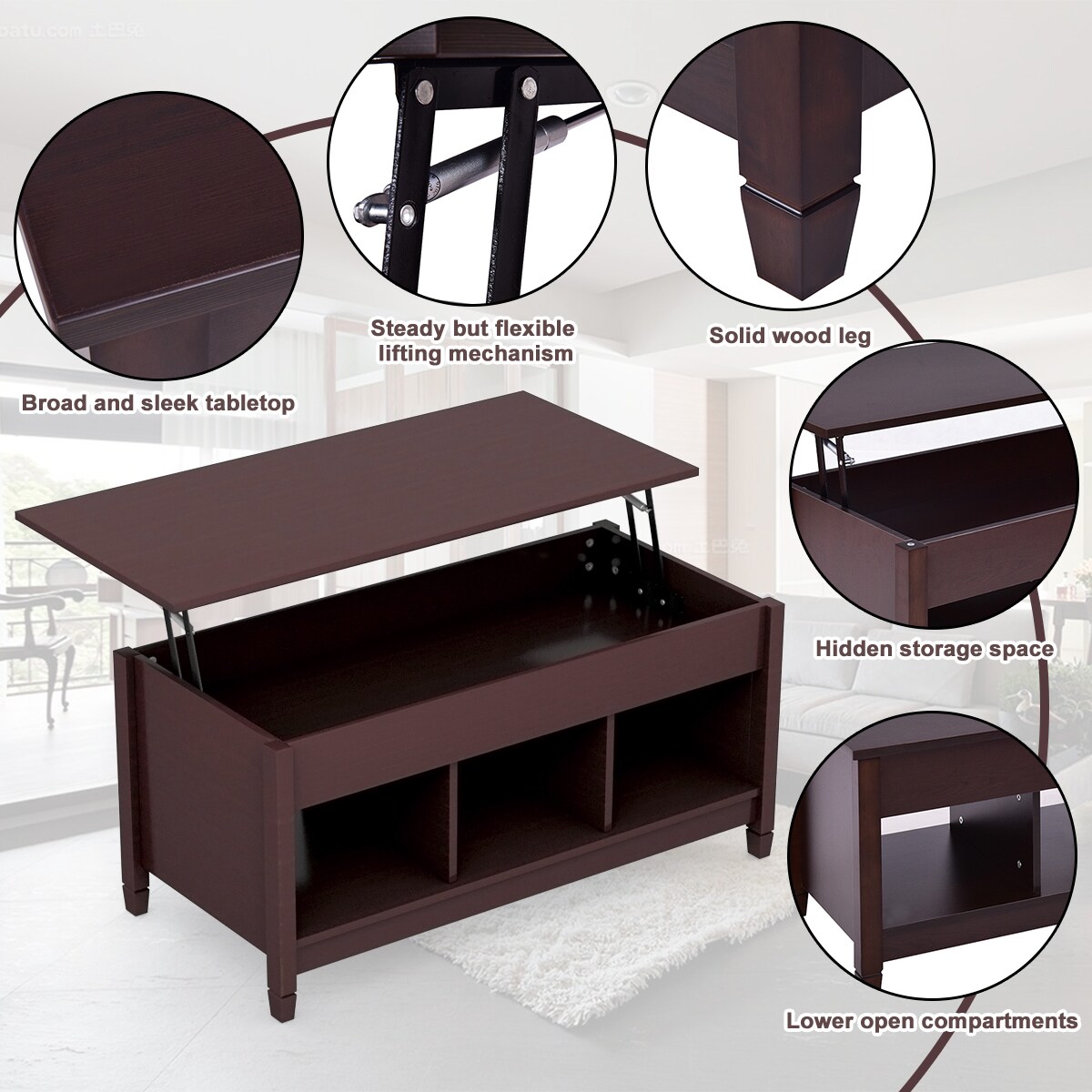 Costway HW55643CF Coffee-Tables - View #2
