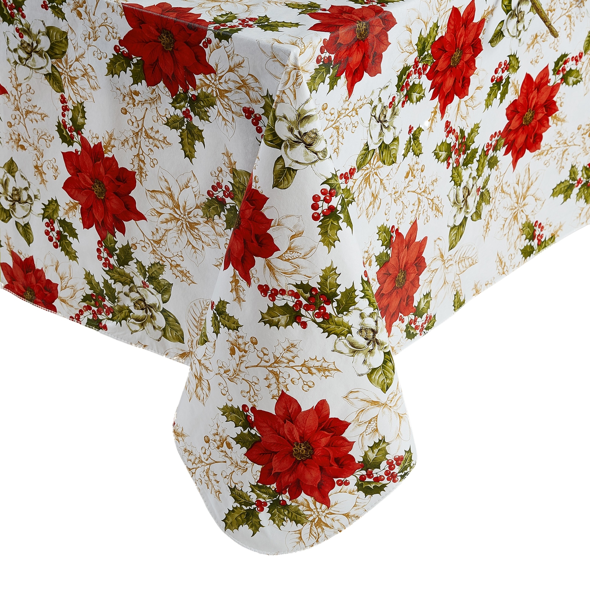 Elrene Home Fashions 194590117009 Poinsettia Grace Vinyl 60"x102" Indoor/Outdoor Multicolor Table Cover for 6-ft rectangle