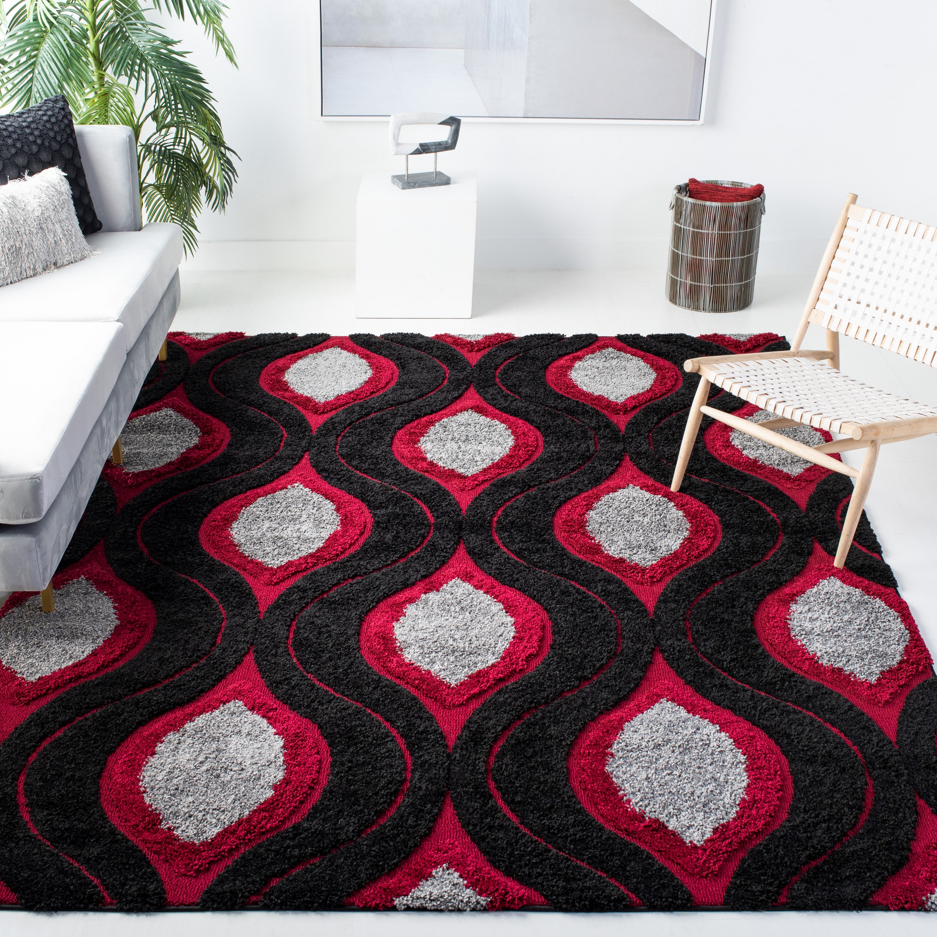Safavieh SG461-9040-8 Florida Arcell Shag 8 x 10 (ft) Loomed Polypropylene Black/Red Rectangular Indoor Geometric Vintage Area rug