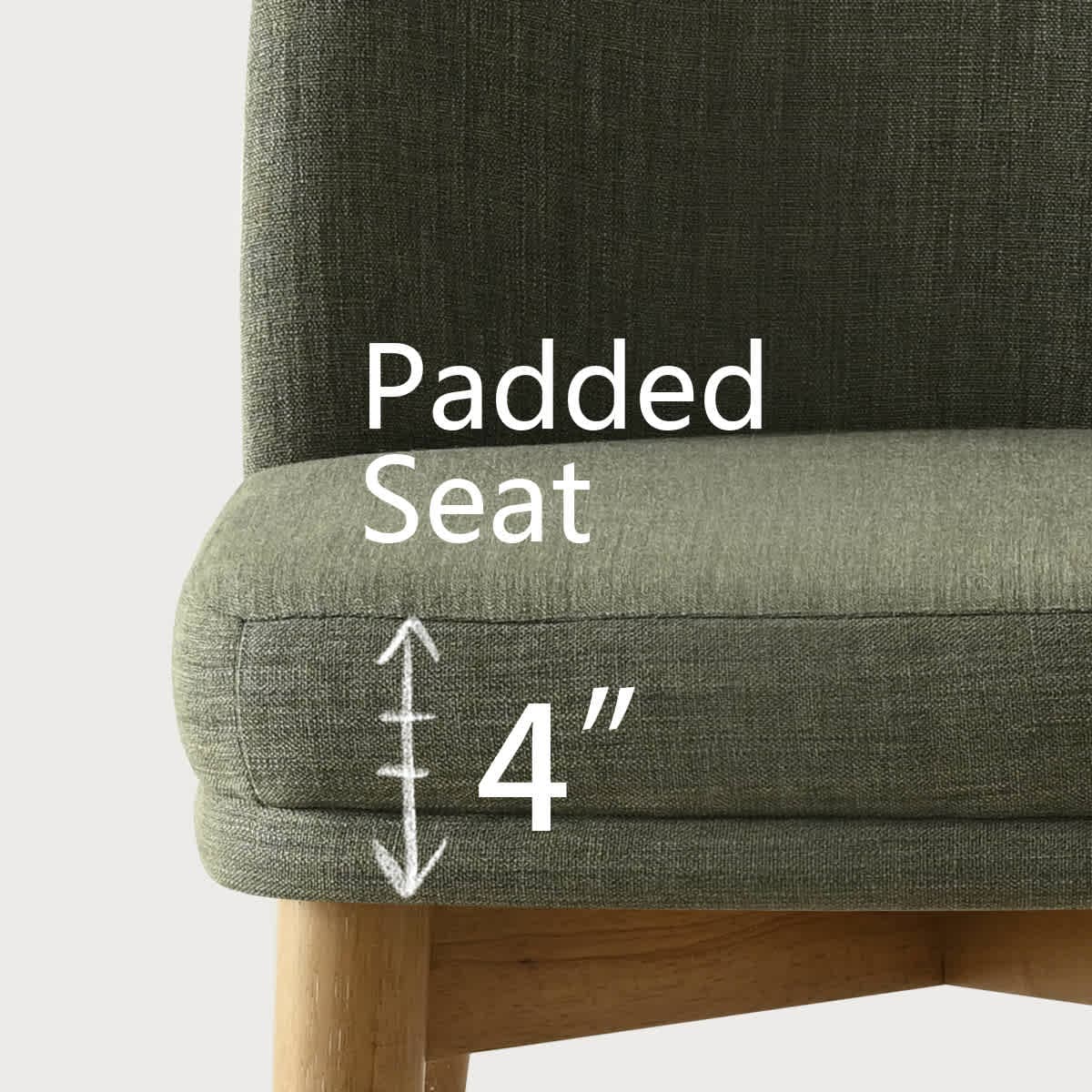 Maison Boucle HAVANA-WOOD-GREEN6 Set of 6 Green Linen Modern Accent Dining Chairs with Padded Seat Solid Wood Legs for Dining Room