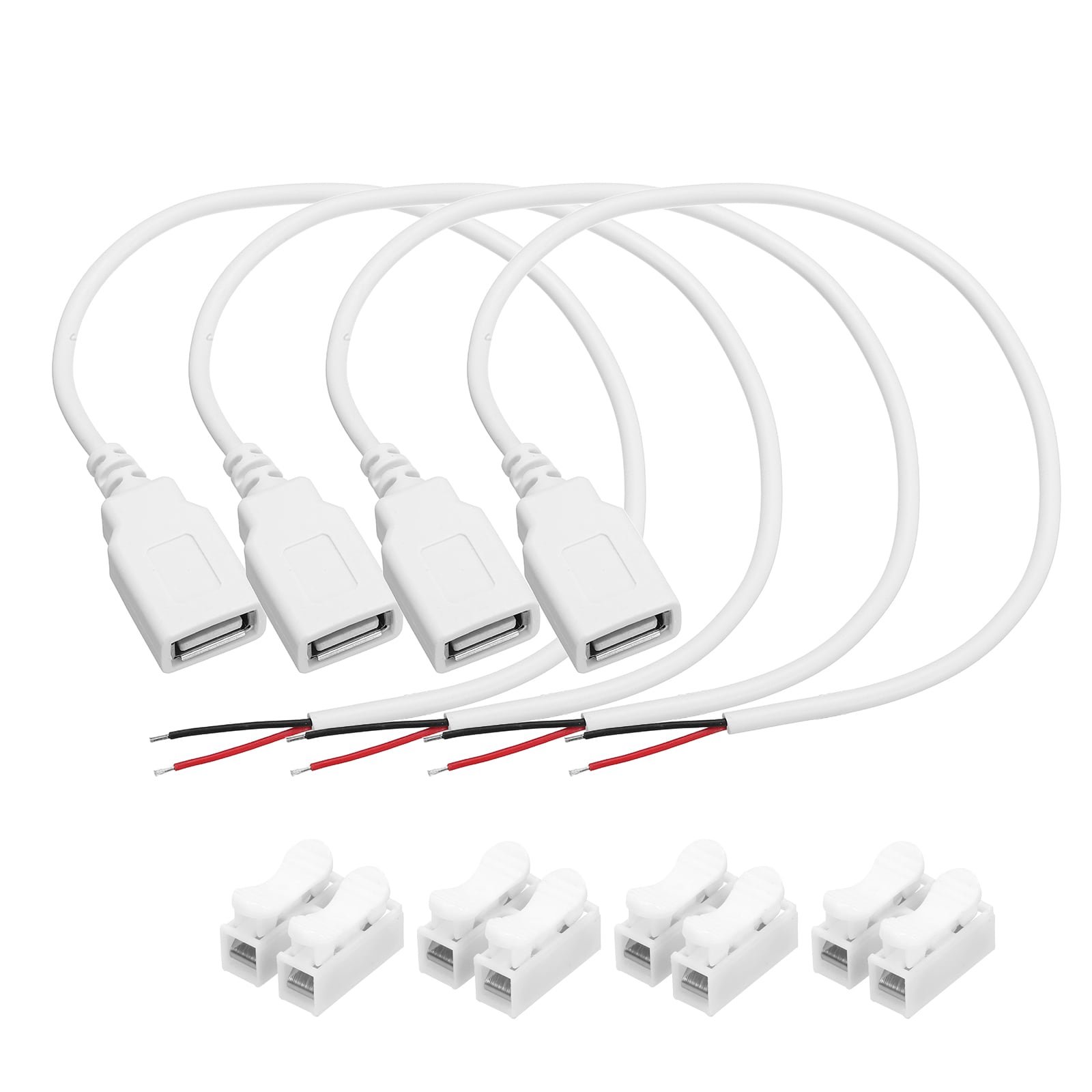 Unique Bargains 4pcs USB Plug Pigtail 0.3 M/1 FT Female Short Power Cable 22AWG 5V 3A USB-C Plug with 2-Position Wire Connector for USB Type A Equipment Installed or Replacement Repair DIY White