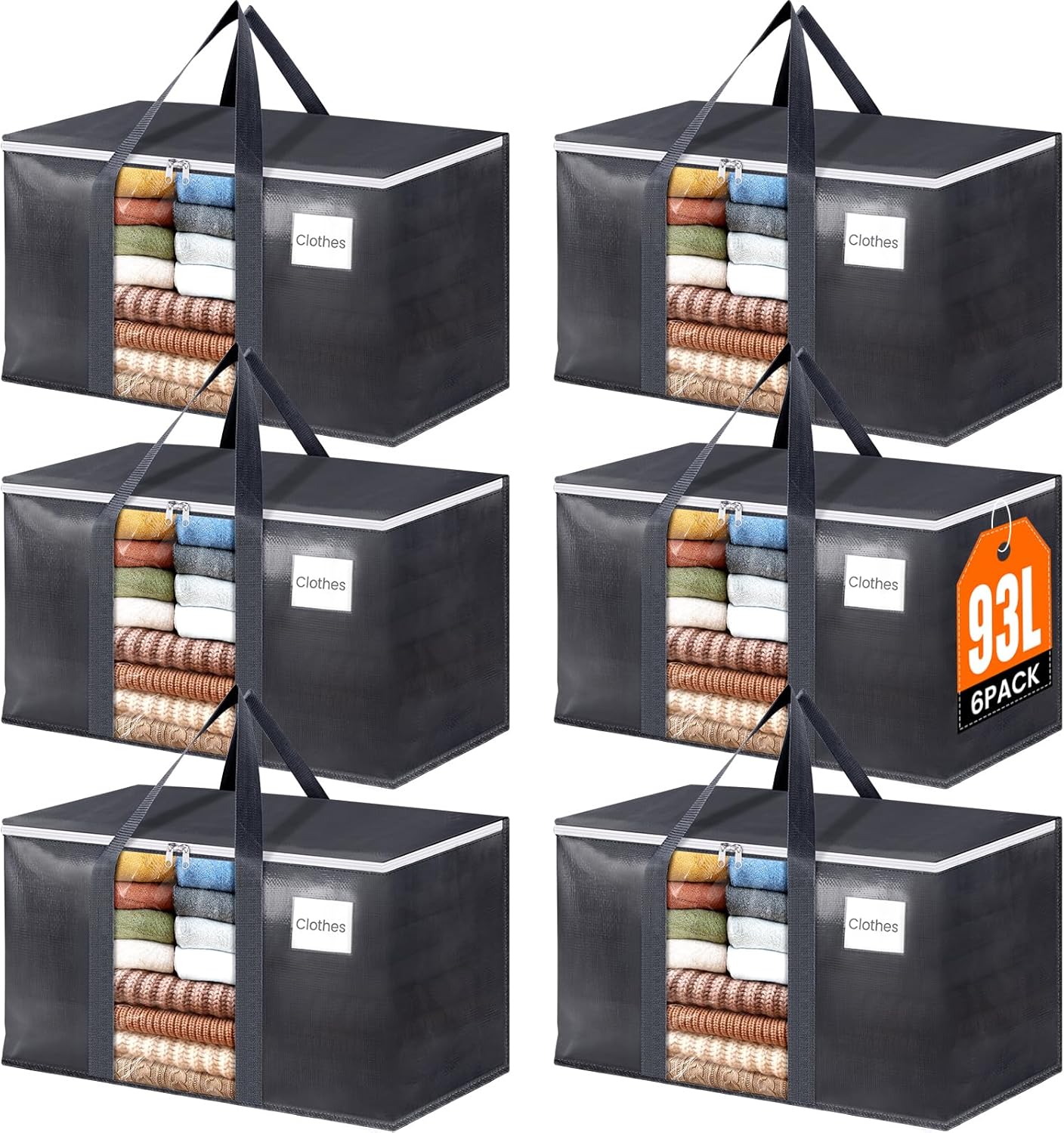 HomeHacks  Extra Large Moving Bags with Visible PVC Window Lightweight but Durable Storage Bags with Reinforced Handles Storage Totes for Packing Moving Storage 93L 6 Pack