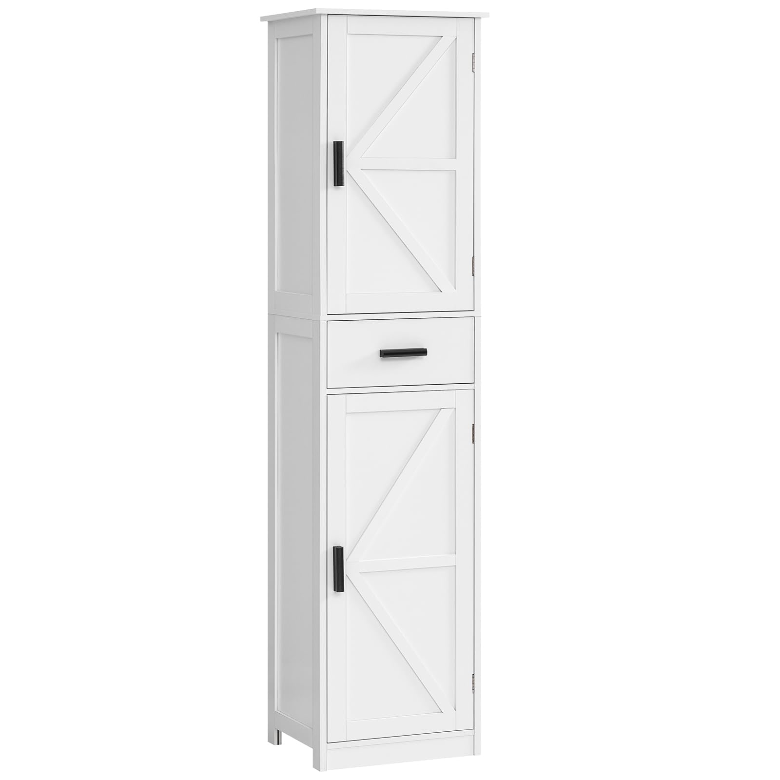 Etokfoks  tall bathroom cabinet with six shelves drawer and adjustable shelves narrow white 11 8 in deep 15 8 in wide 67 in high