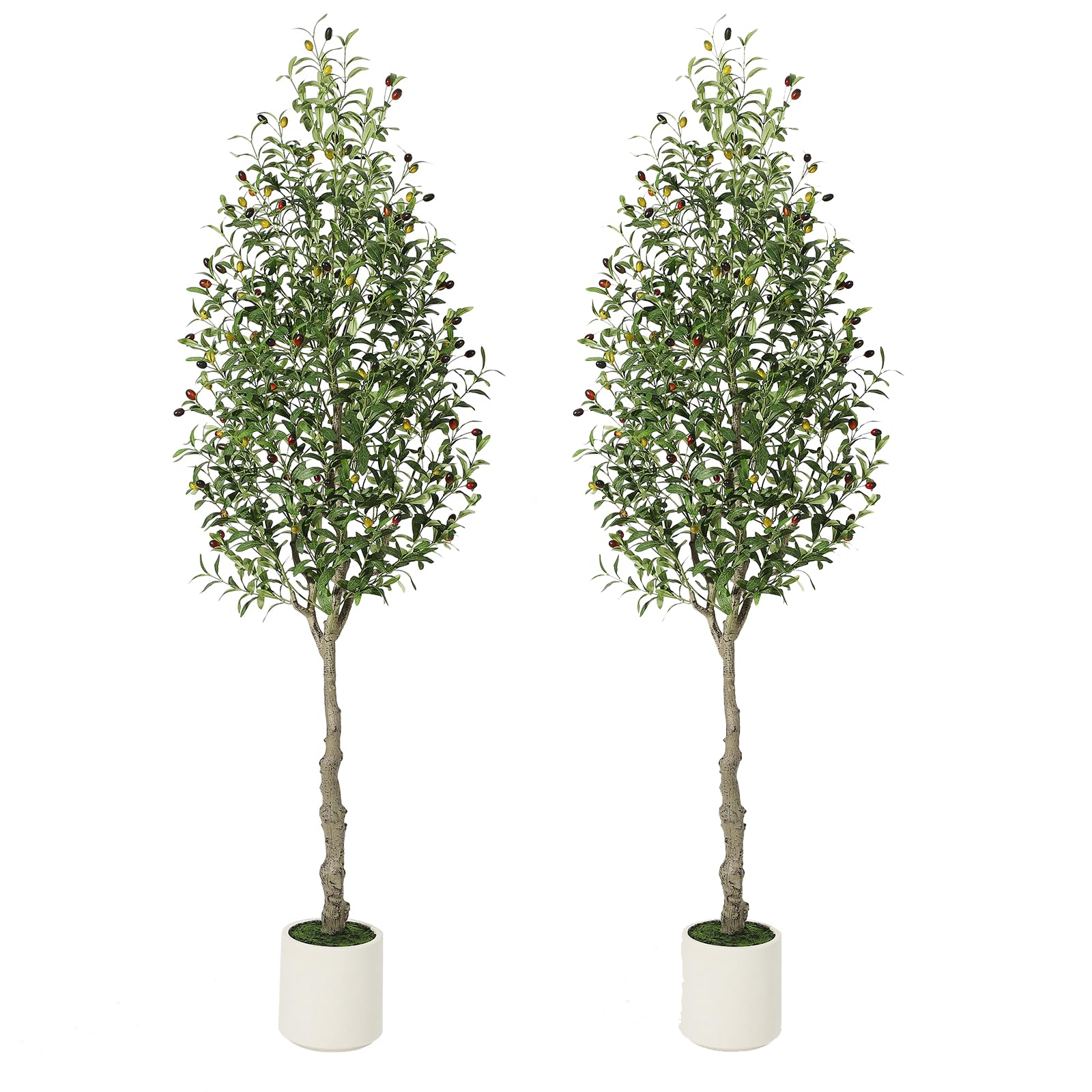 IdealHouse 2pcs 7ft Realistic Artificial Olive Tree with White Planter ...