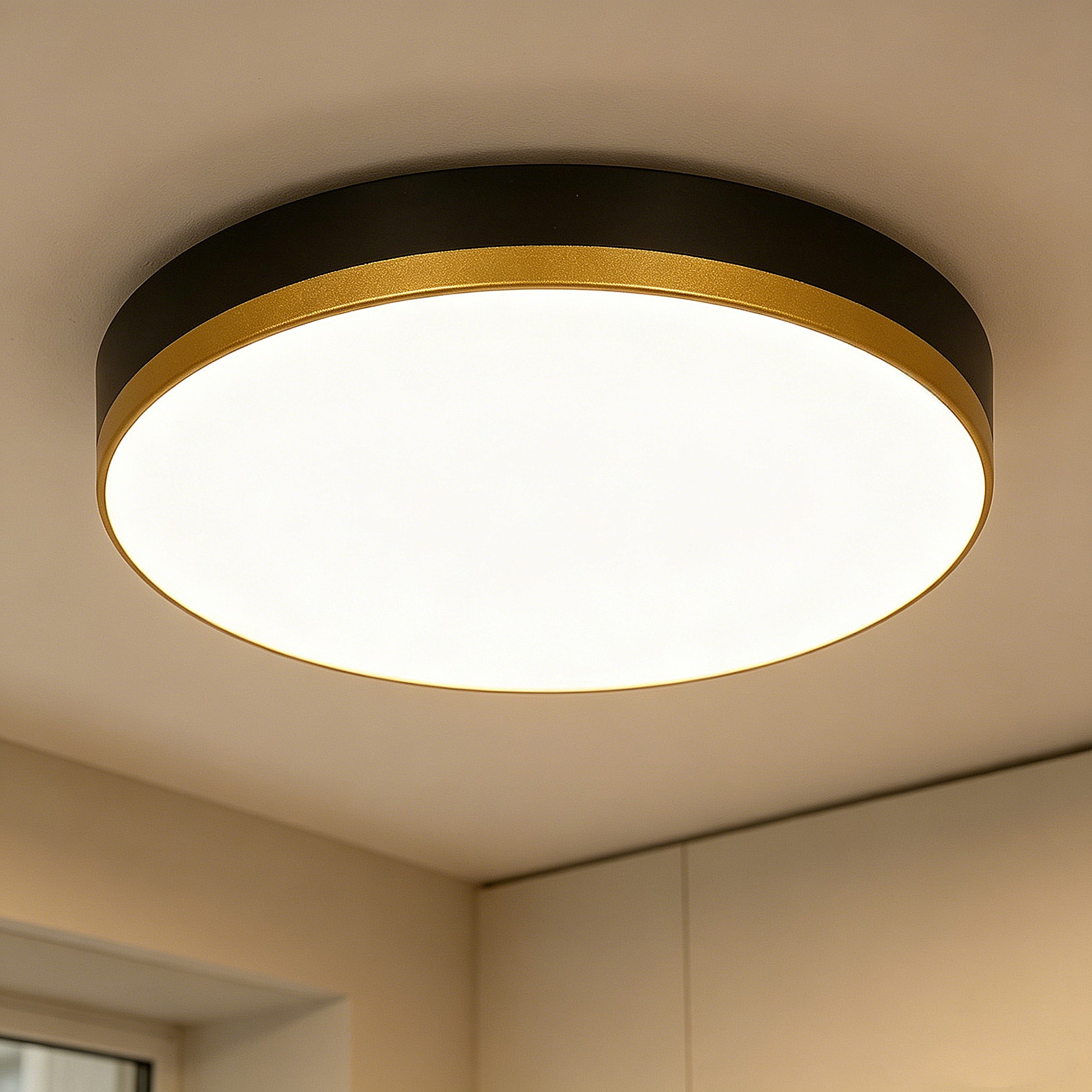 LNC Orbit 1-Light 11-in W Matte Black and Gold Indoor Integrated LED Flush Mount Light