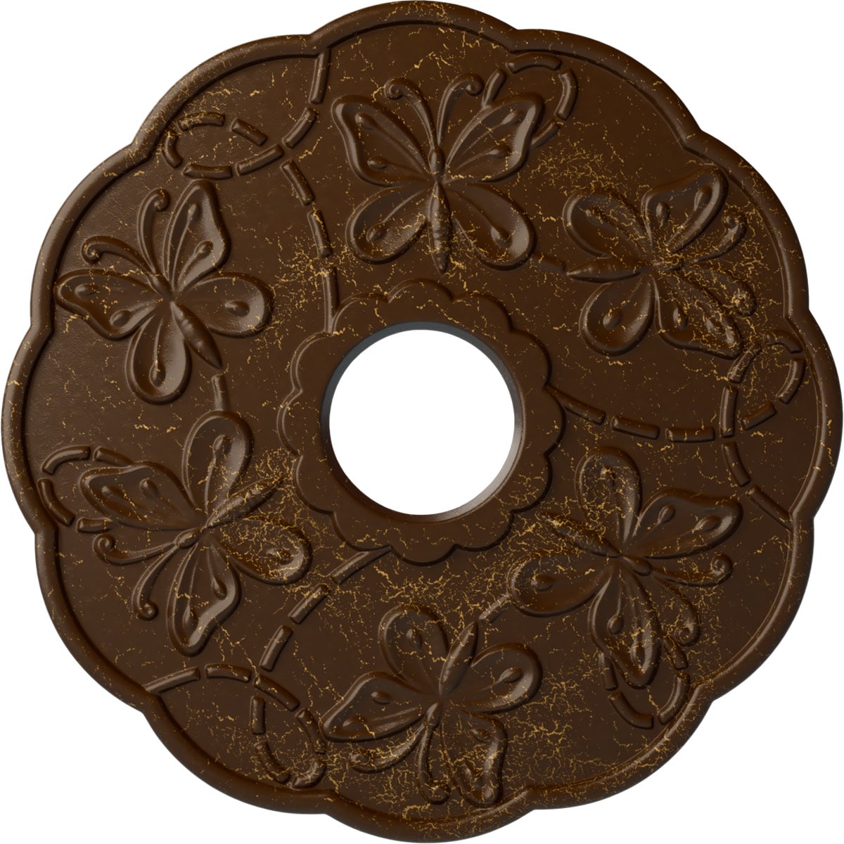 Ekena Millwork CM17TSRBC Terrones Butterfly 17.875-in W x 17.875-in L Painted Root Beer Crackle Polyurethane Whole Ceiling Medallion