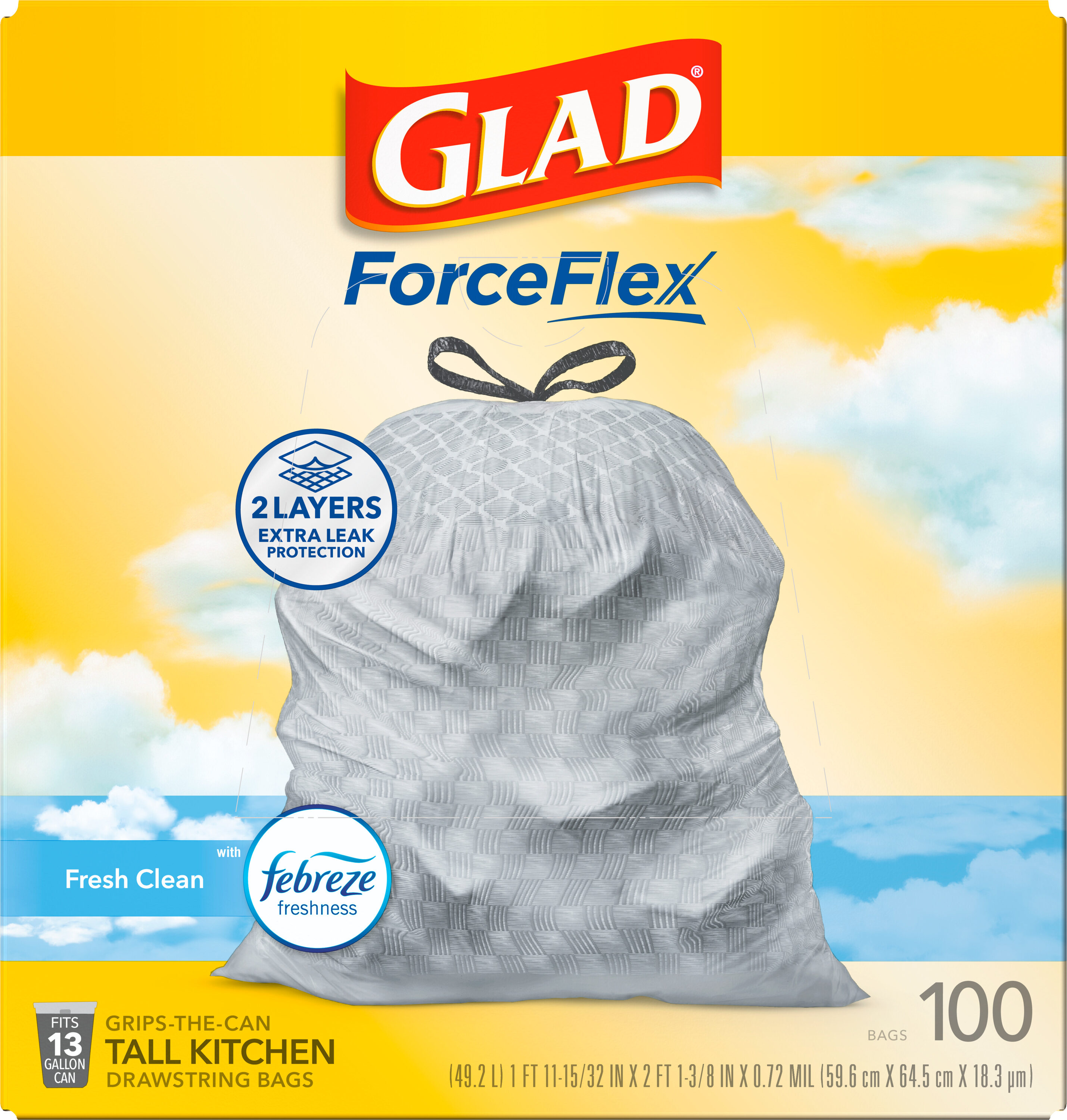 Glad Tall Handle-Tie Kitchen Trash Bags 2024 - 13 Gallon - 50 Count - 4 Pack