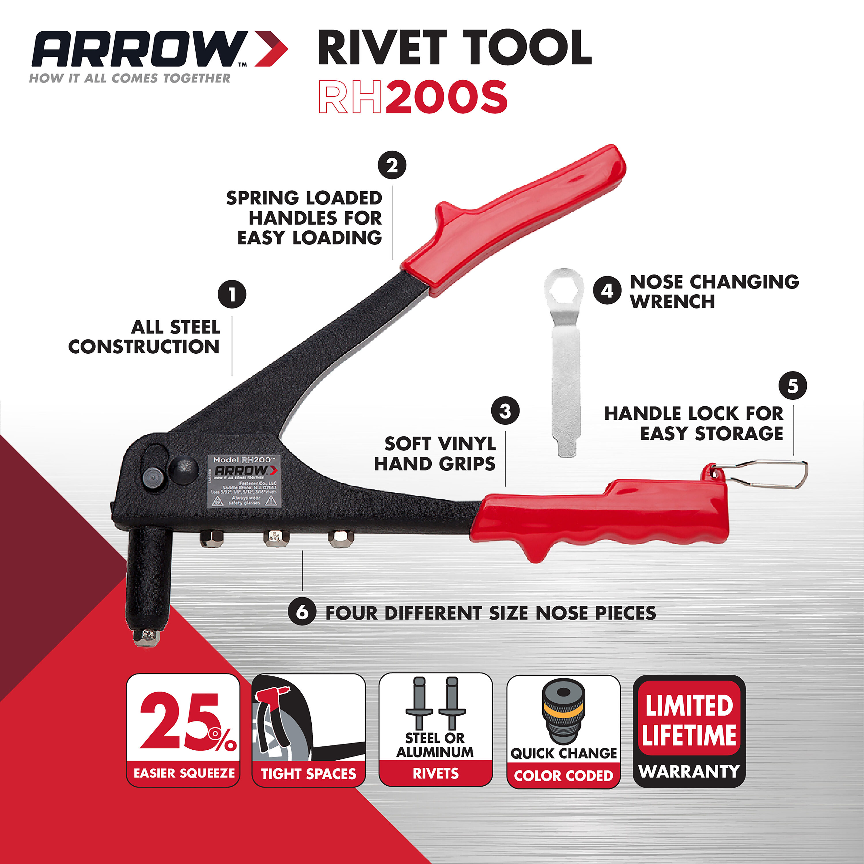 Arrow Heavy Duty Rivet Tool - Black - Automotive, Lawn Furniture, Metal  Work - 3/32-in to 3/16-in Riveter Sizes - Includes 4 Rivet Heads in the  Riveters department at